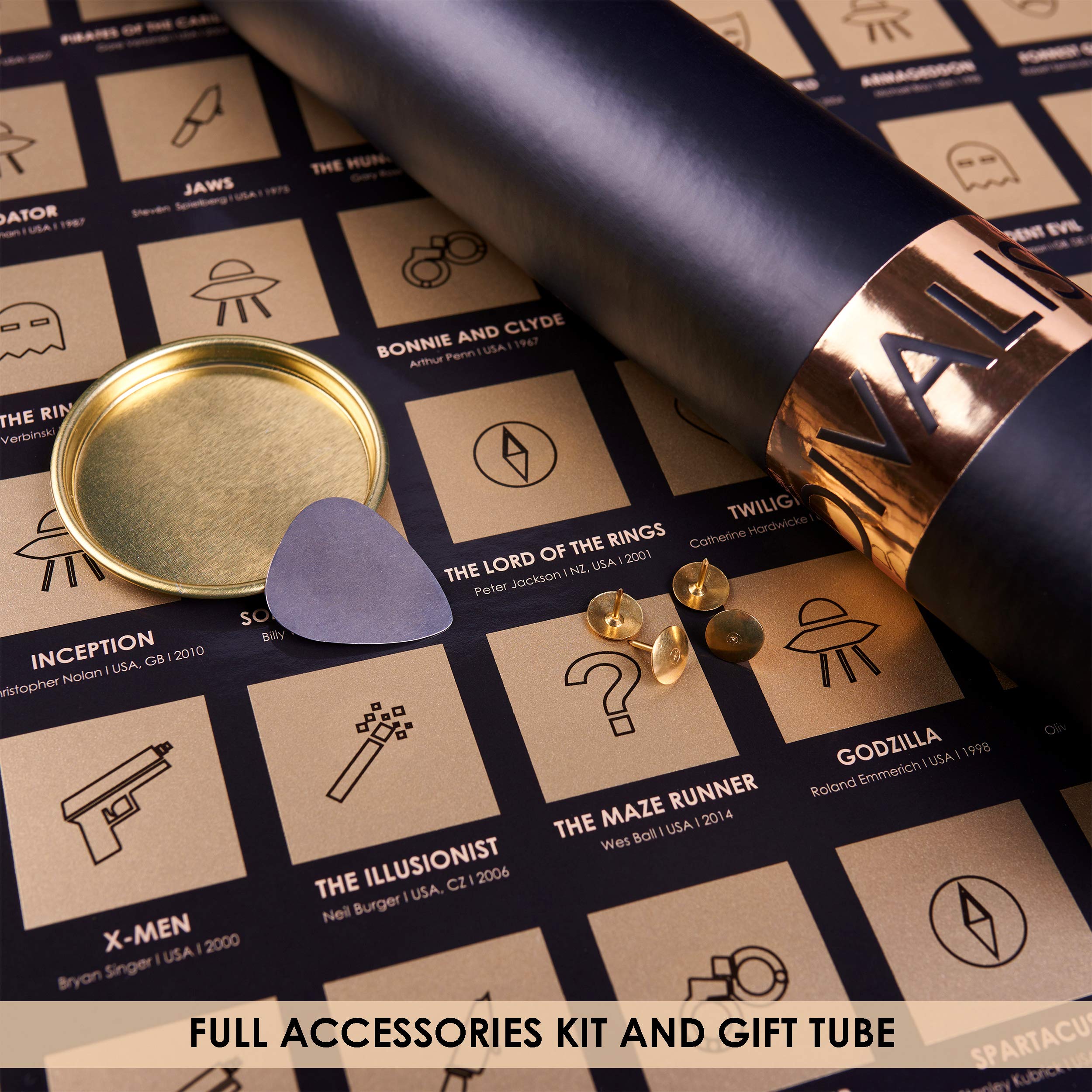 Top 100 Movies Scratch Off Poster - Bucket List Of Greatest Films To Watch - Scratchable Cinema Checklist Poster - Must See Movi