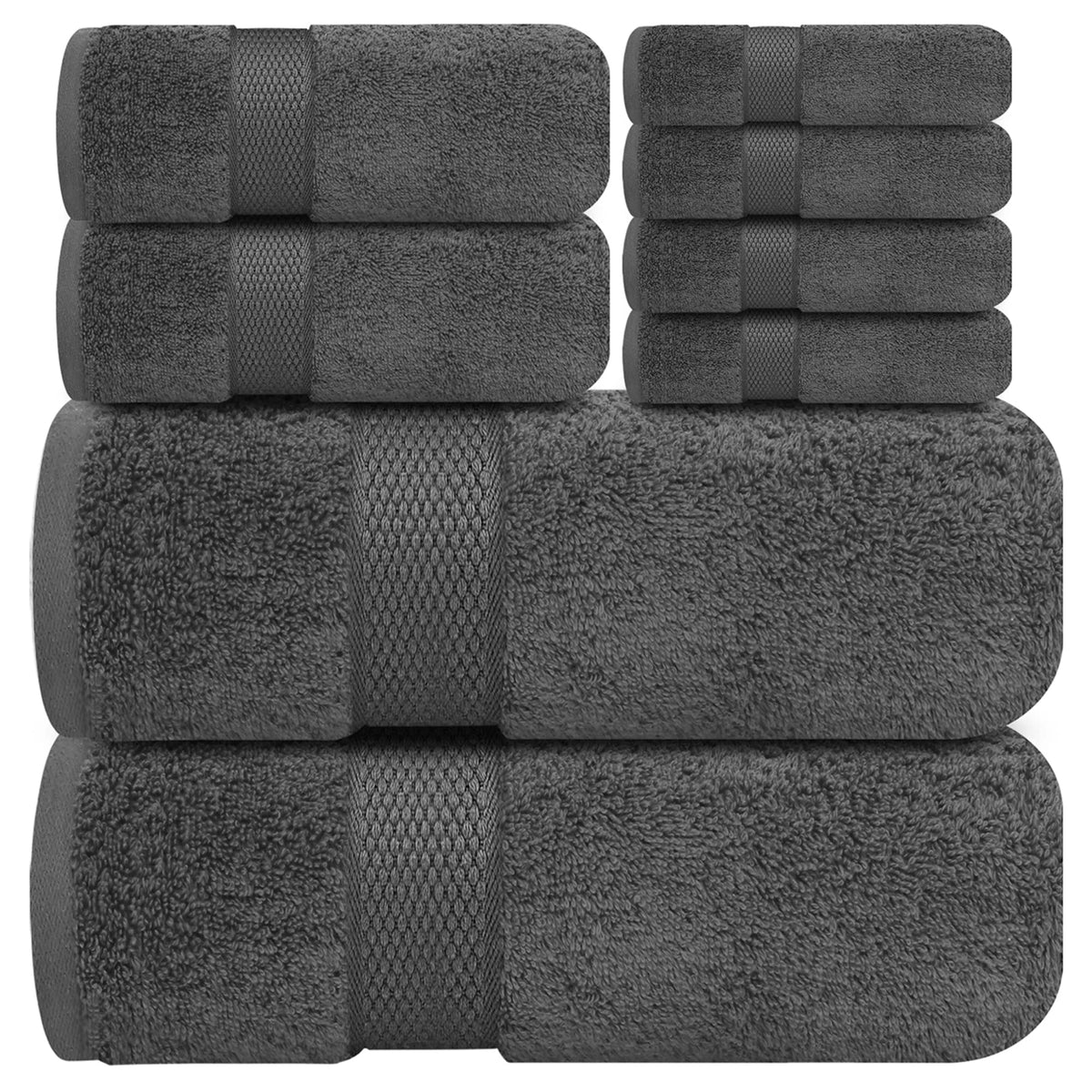 Infinitee Xclusives Premium Grey Towels Set - Pack Of 8] 100 Cotton Highly Absorbent 2 Bath Towels, 2 Hand Towels And 4 Washclot