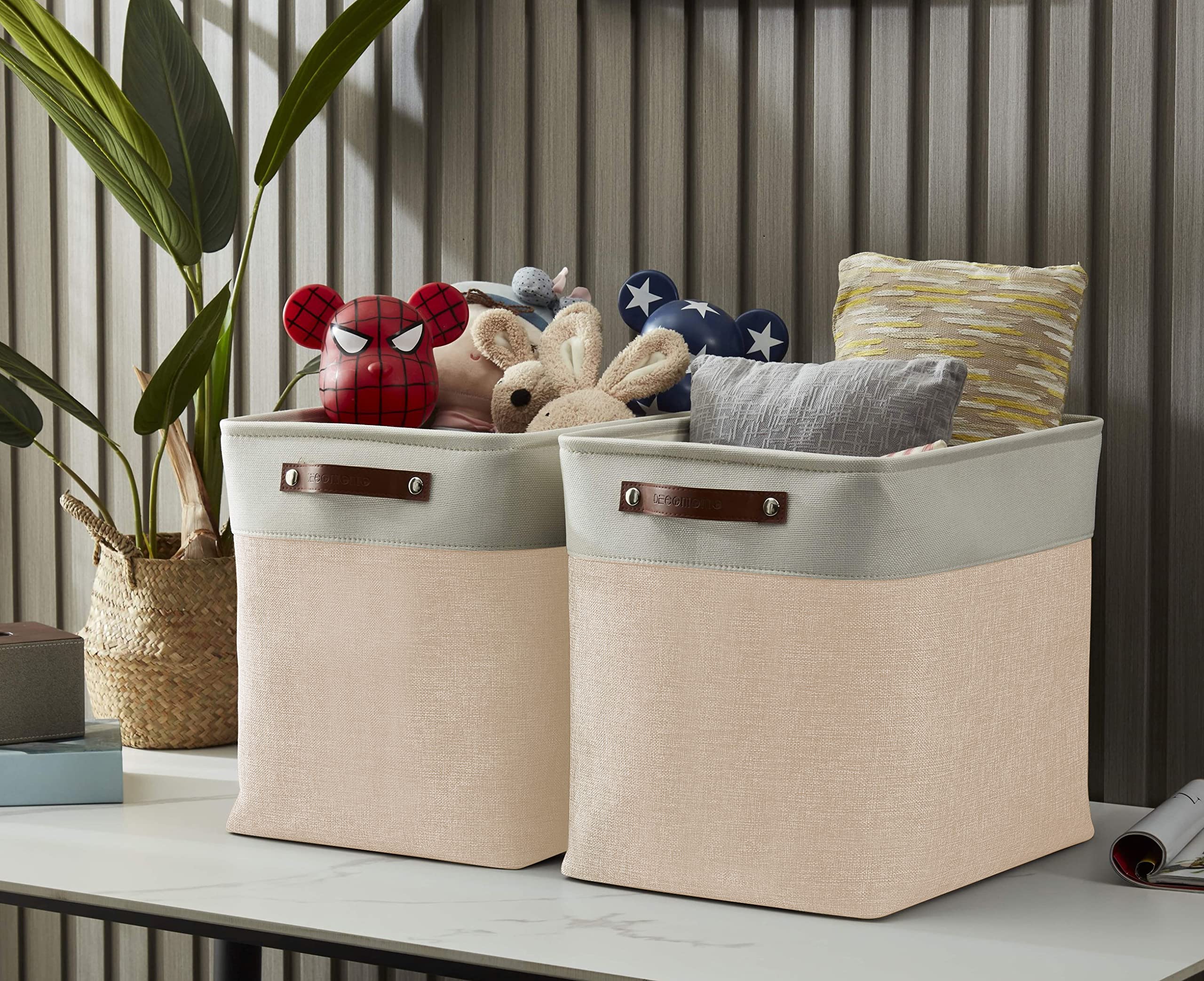DECOMOMO Extra Large Storage Baskets, 54.5L Fabric Storage Bins for Organizing Linen Closet, Nursery (Beige & White, XXXL - 3 pa