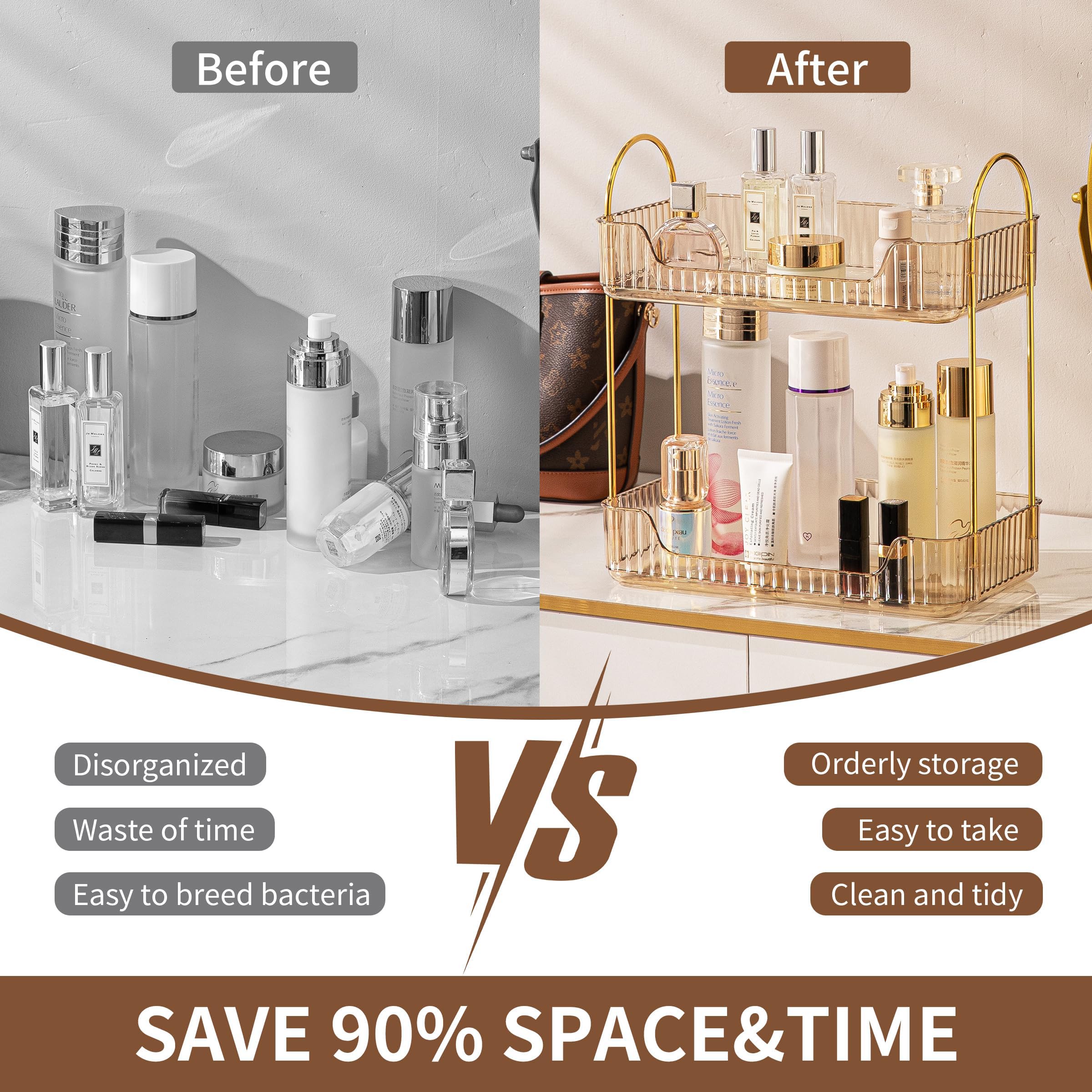 Ycia&Done Bathroom Organizer Countertop,2 Tiers Bathroom Counter Organizer, Skincare Organizers,Cosmetics Shelf, Perfume Holder
