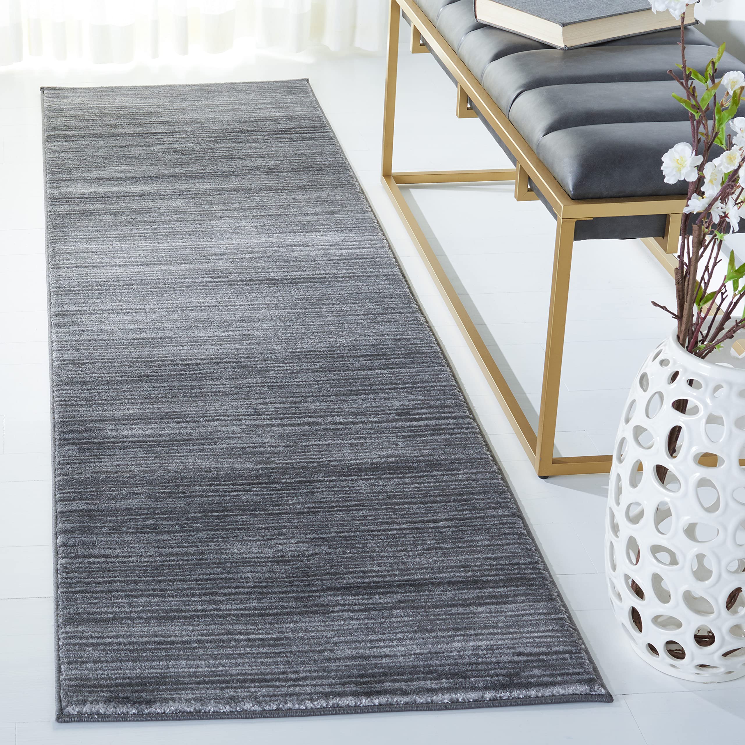 SAFAVIEH Vision Collection Runner Rug - 22 x 12, Grey, Modern Ombre Tonal Chic Design, Non-Shedding & Easy Care, Ideal for Hig