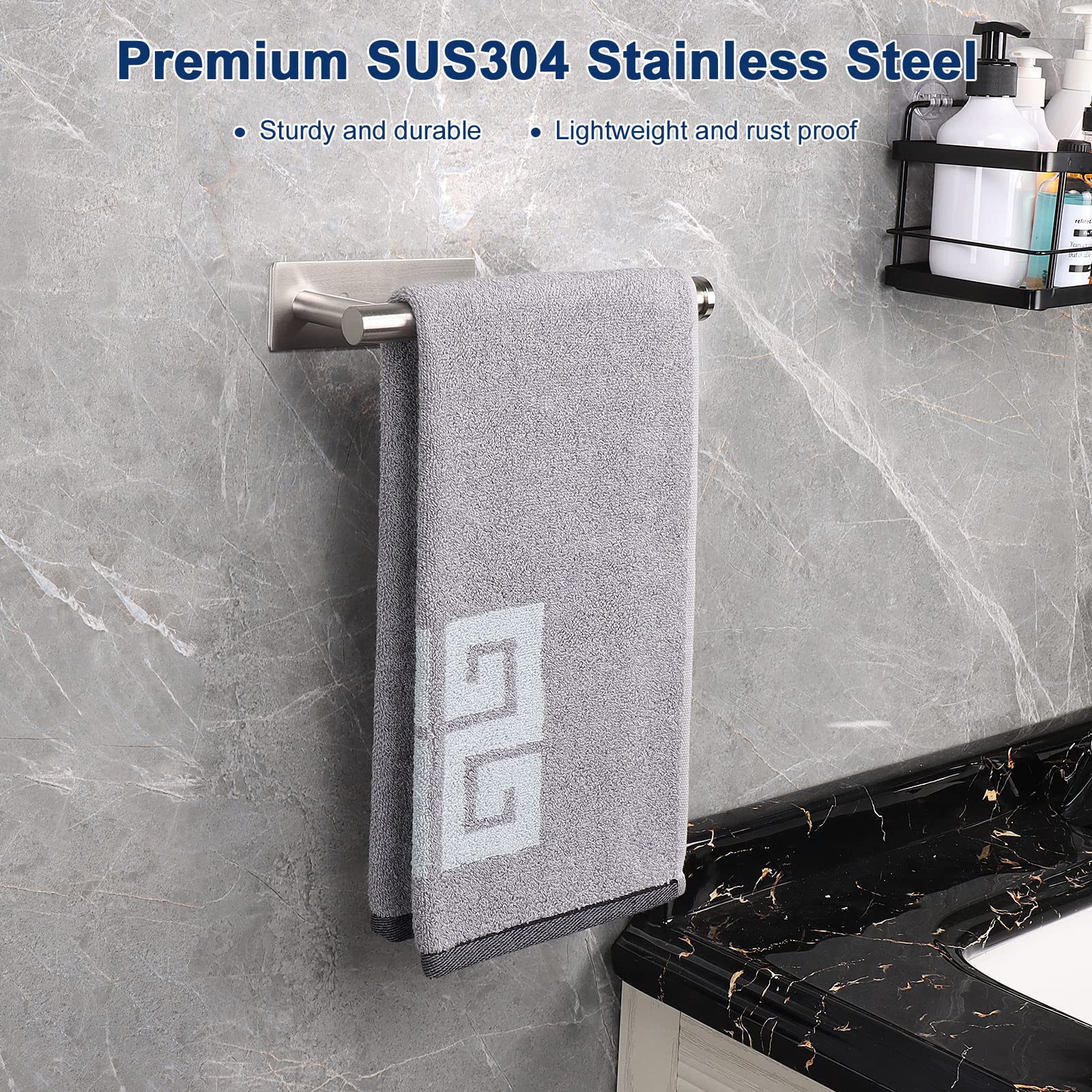 Nearmoon Self Adhesive Hand Towel Holder/Towel Ring, Stainless Steel Hand Towel Bar Rustproof Stick On Wall-Towel Rack For Bathr