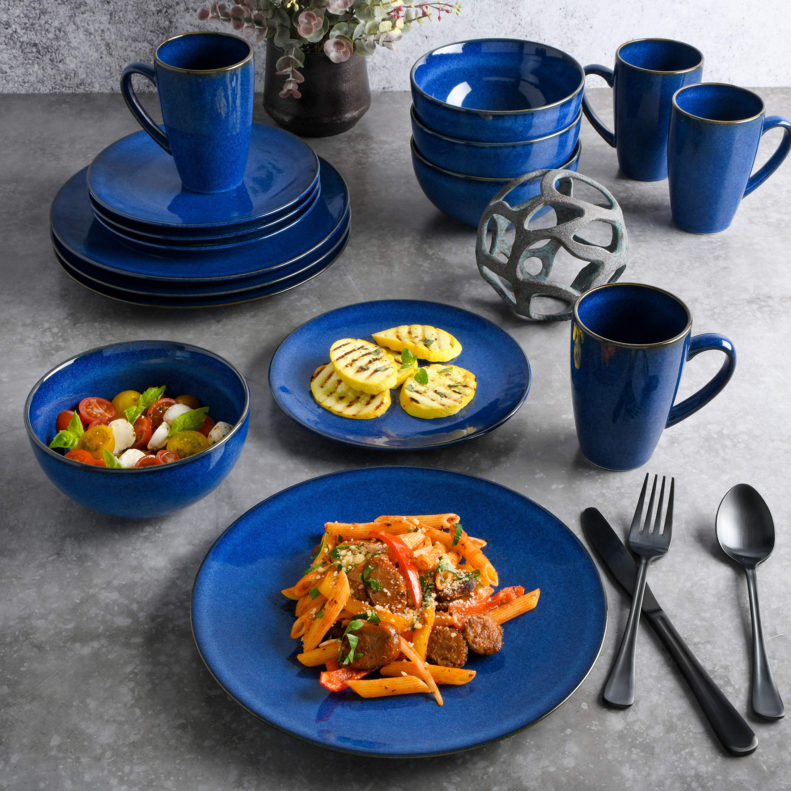 Gibson Elite Lisbon 16-Piece Reactive Dinnerware Set, Cobalt Blue