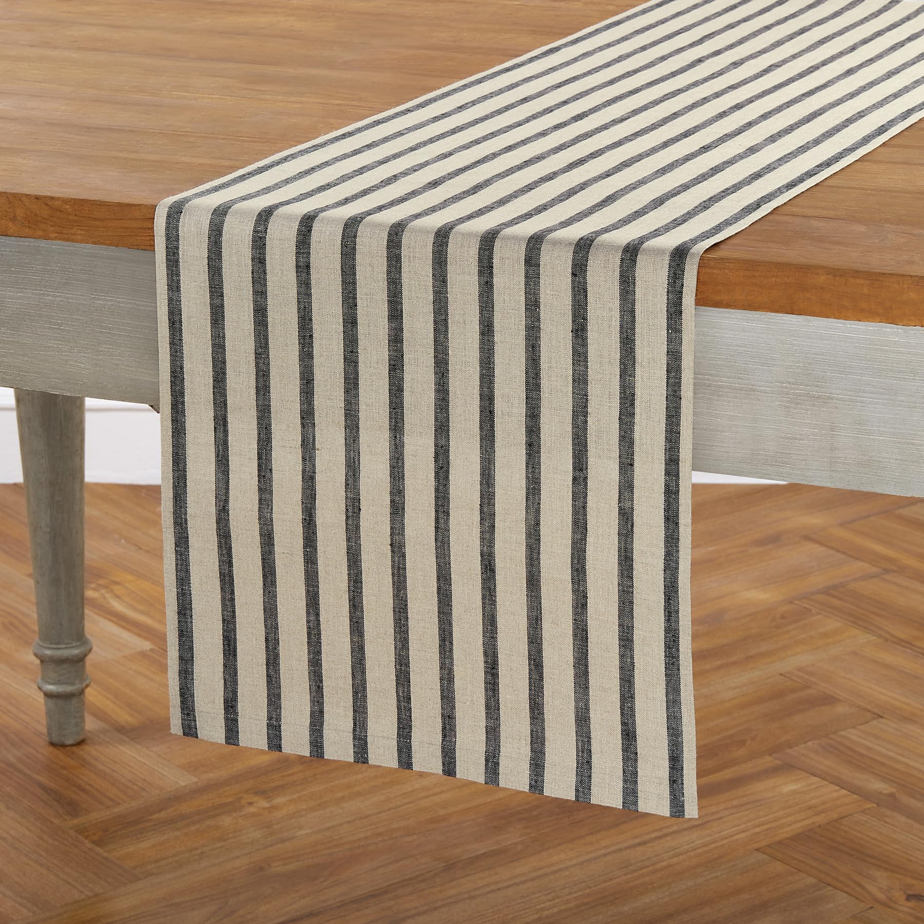 Solino Home Stripe Linen Table Runner 36 Inch - 100% Pure Linen Black And Natural Short Table Runner 14 X 36 Inch Ideal For Dres