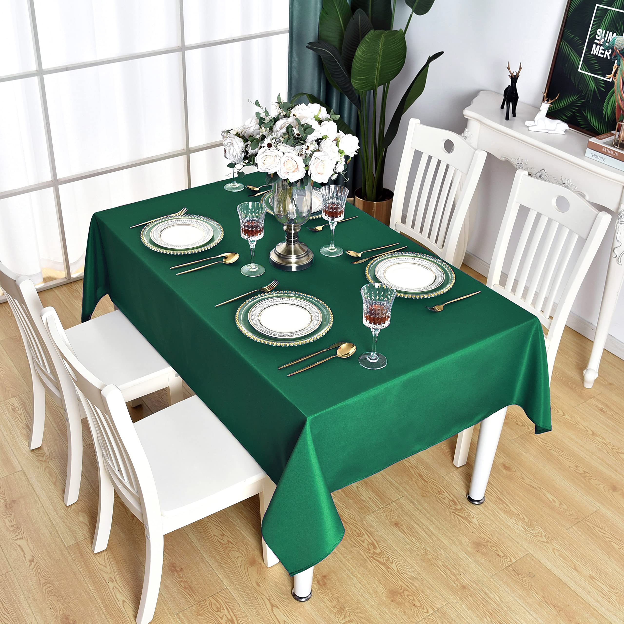Kaipho Green Square Tablecloth Waterproof Stain Resistant Wrinkle Free Table Cloth 210Gsm Polyester Wipeable Table Cover For Par