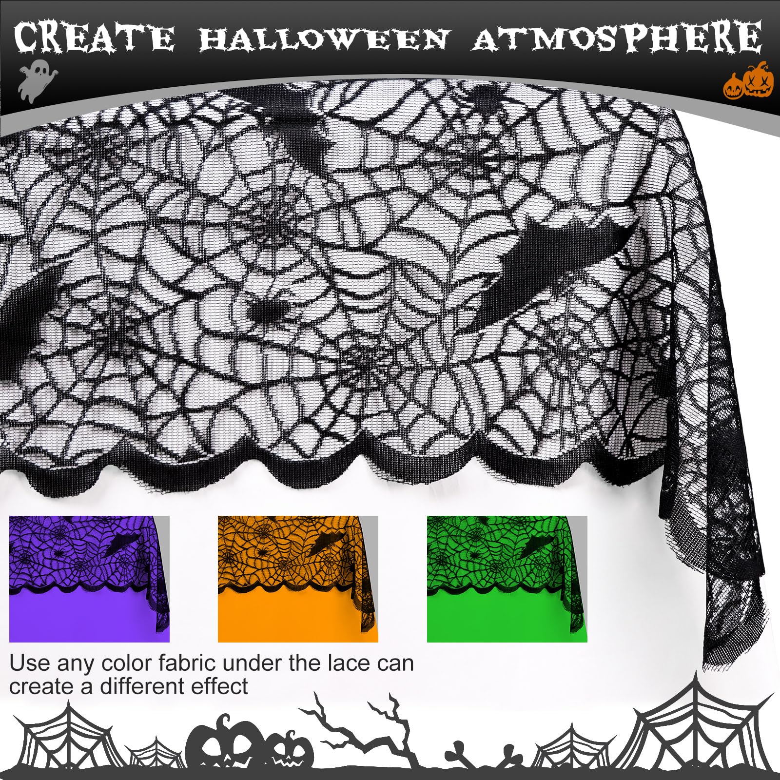 OurWarm Halloween Tablecloth, Rectangular Polyester Lace Tablecloth Black Spider Web Tablecover for Scary Movie Nights Halloween
