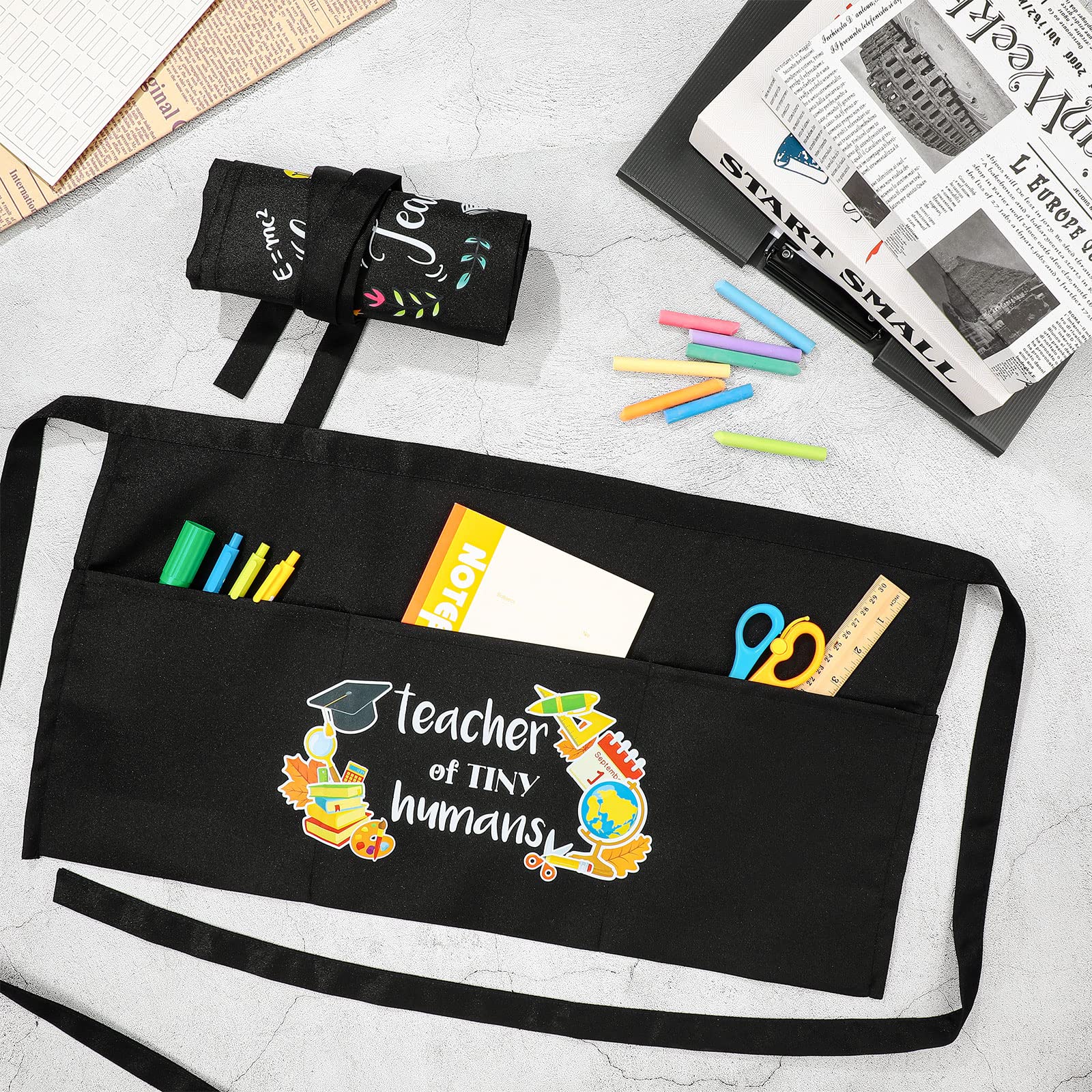 Vicenpal Teacher Waist Aprons For The Classroom 2 Pieces Half Black Cute Teacher Waist Apron With 3 Pockets Apron For Classroom