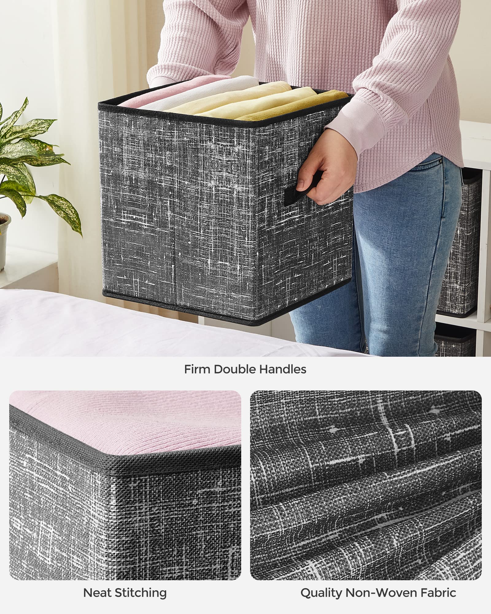 Songmics Storage Cubes, 11-Inch Non-Woven Fabric Bins With Double Handles, Set Of 6, Closet Organizers For Shelves, Foldable, Fo