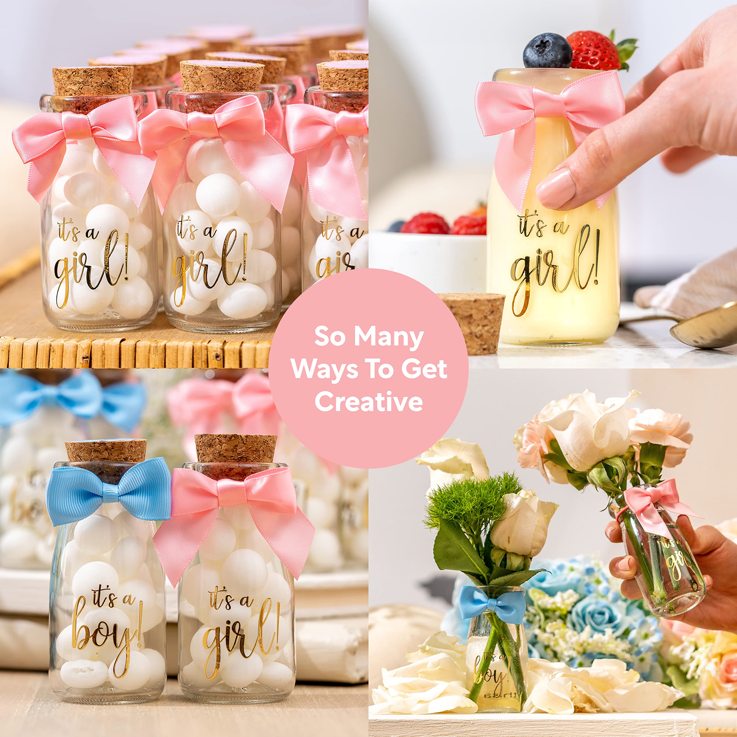 Ethisa 12 Pack It'S A Girl Milk Glass Bottles With Ribbons And Stickers - Vintage Baby Shower Favors For Guests And Table Center