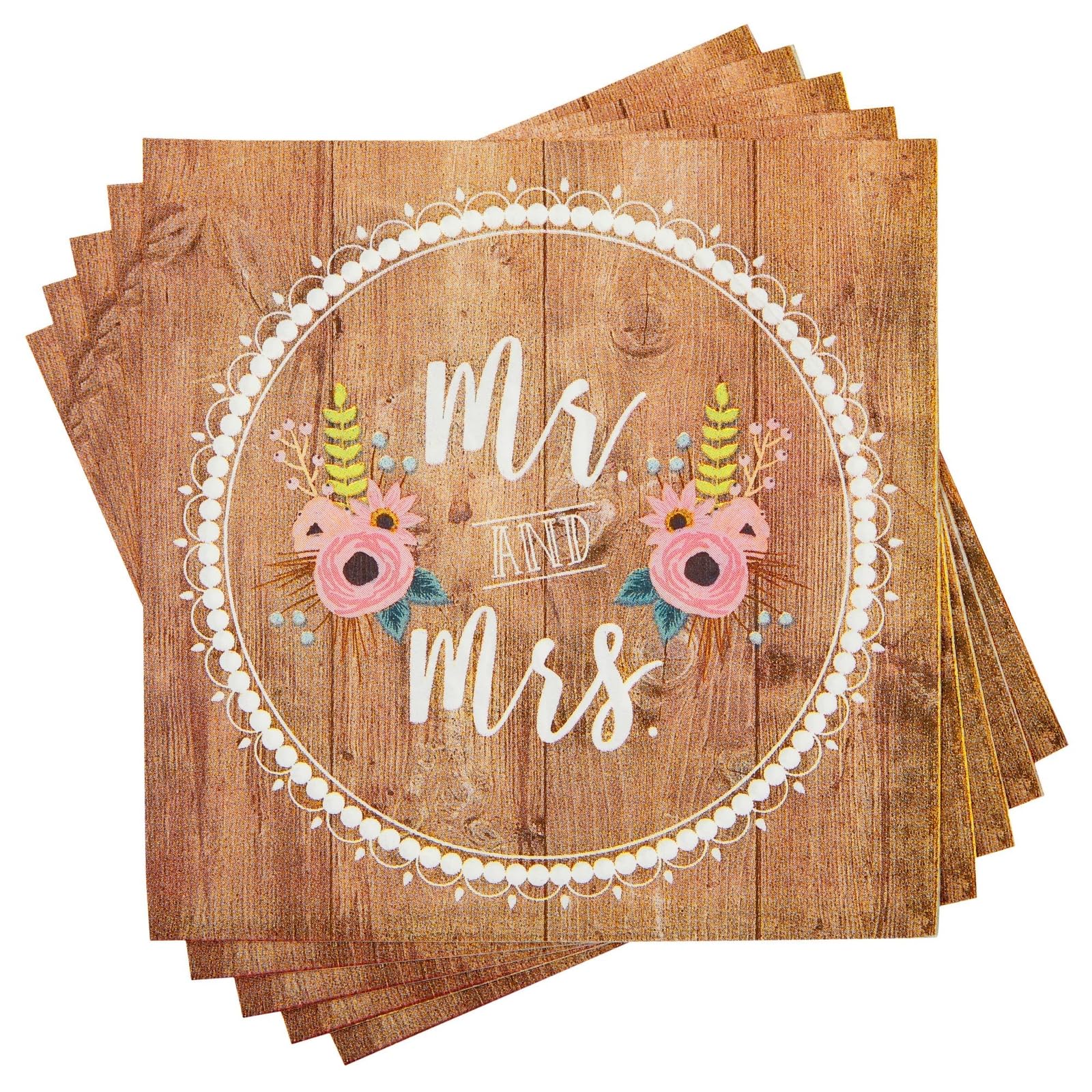 Blue Panda 150-Pack Mr And Mrs Napkins, Disposable, Rustic-Style Wedding Napkins For Reception, Bridal Shower Decorations, Engag
