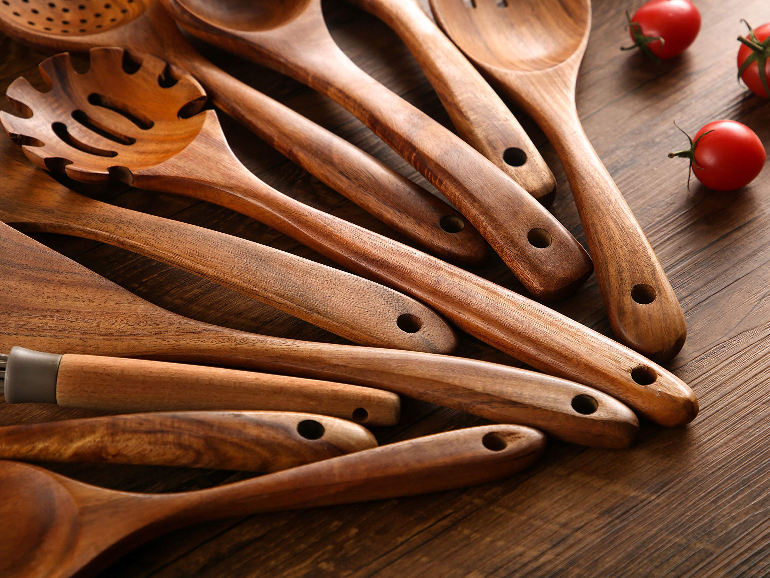 Wooden Spoons For Cooking, 10 Pcs Wooden Utensils For Cooking, Nayahose Natural Teak Wood Spoons, Non-Stick Comfort Grip Kitchen