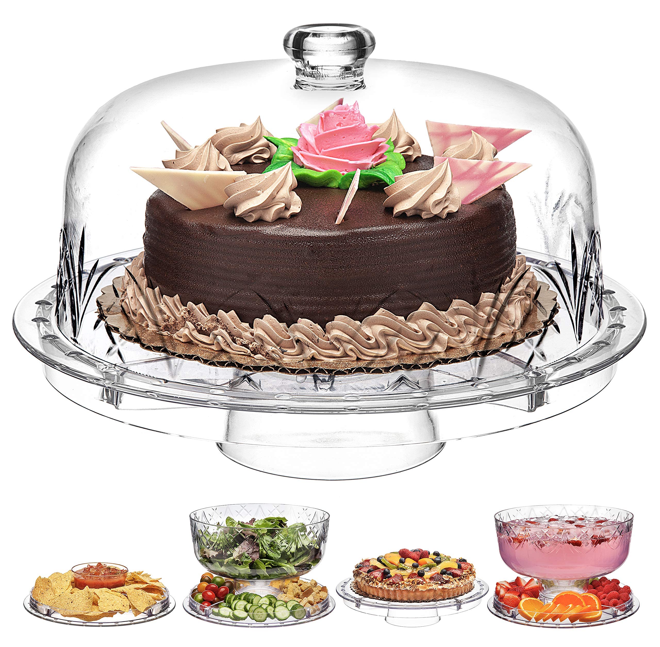 Godinger 6 In 1 Cake Stand And Serving Plate Platter With Dome Cover, Multi-Purpose Use, Shatterproof And Reusable Acrylic - Dub