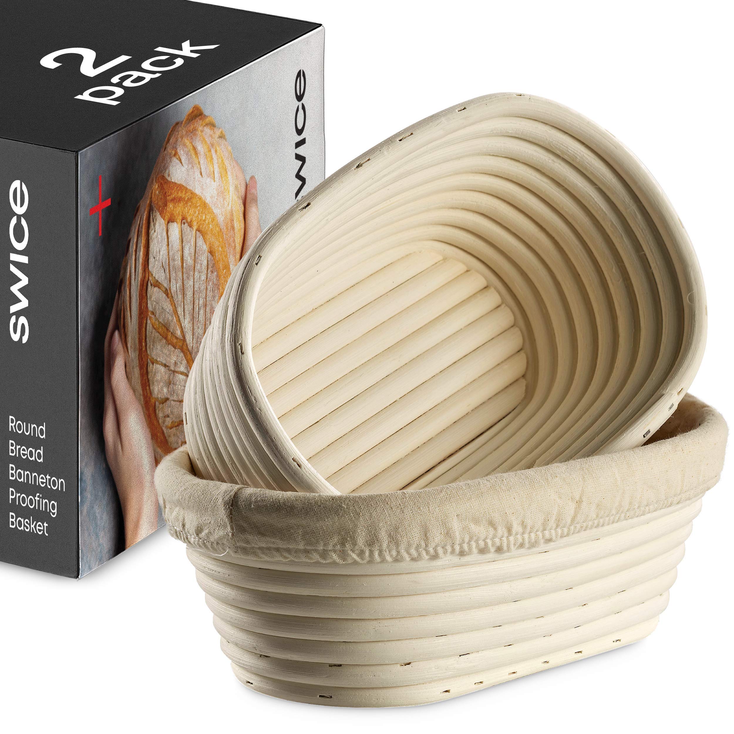 Bread Banneton Proofing Basket [Set Of 2]Oval 10X6    Inch Bread Proofing Baskets For Sourdough With Liner, Sourdough Rising Bas