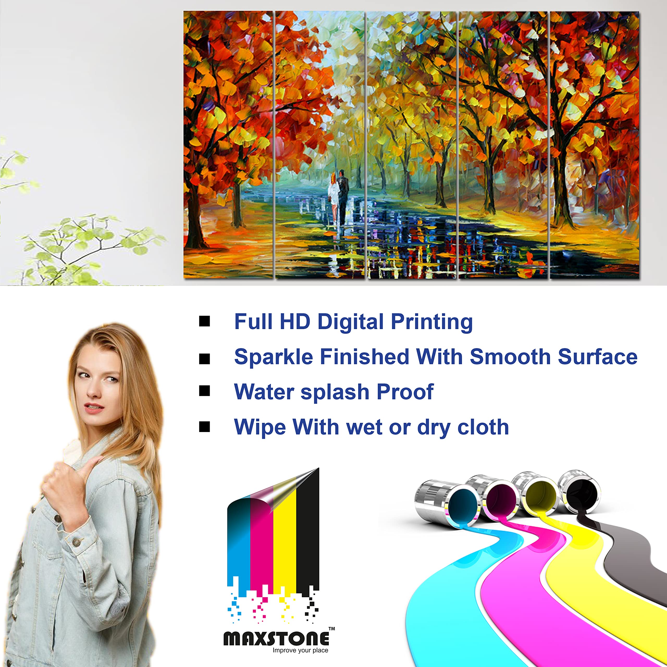 Maxstone Beautiful Tree With Love Bird Abstract Painting For Wall (60 X 30 Inch) Scenery Wall Painting Multiple Frames Wall Hang