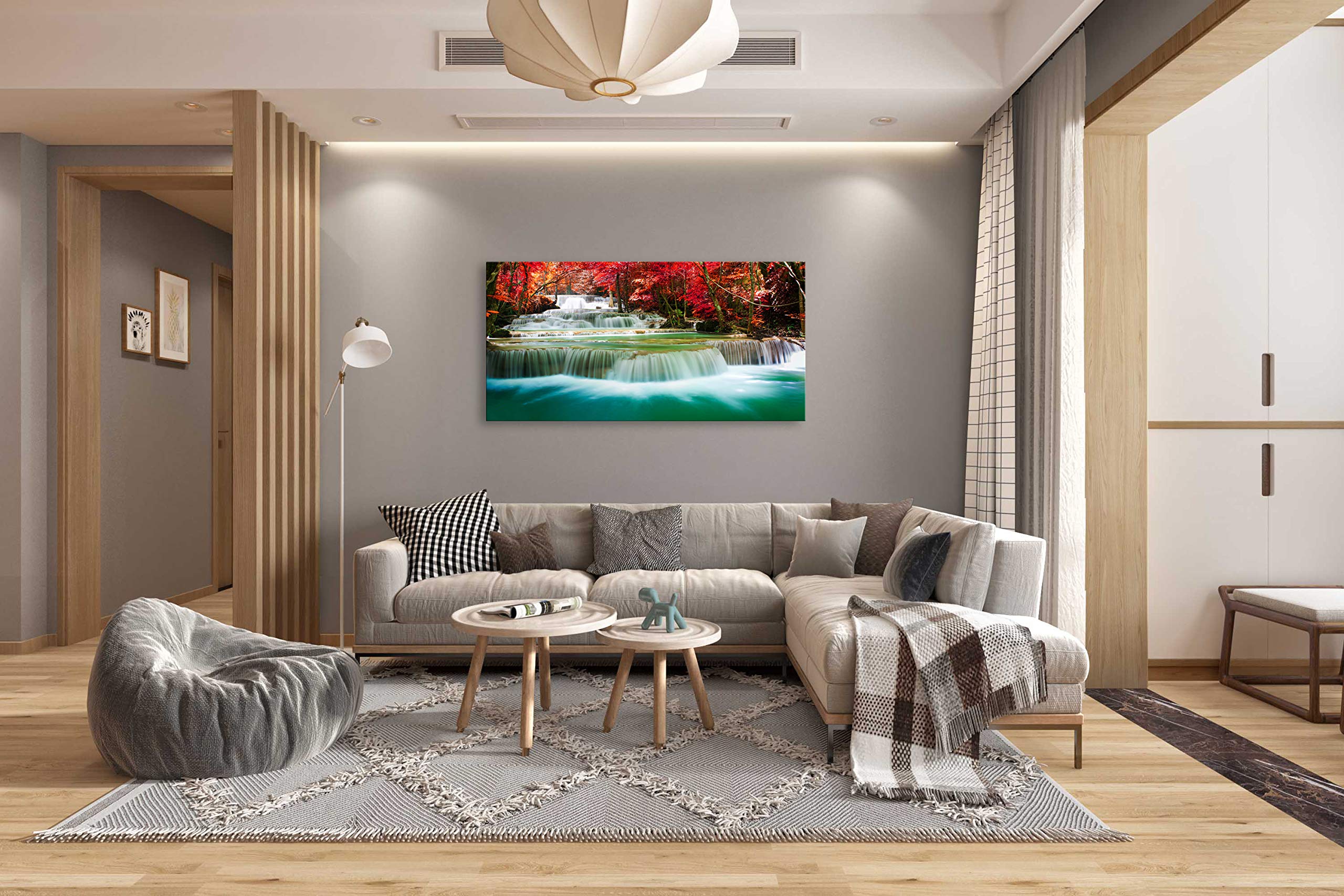 Cao Gen Decor Art-S05150 Wall Art 1 Pieces Waterfall Canvas Print Landscape Paintings Framed Red Trees Forest Canvas Falls Picture for Bedroom Living Room Office kitchen Home Decor Ready to Hang