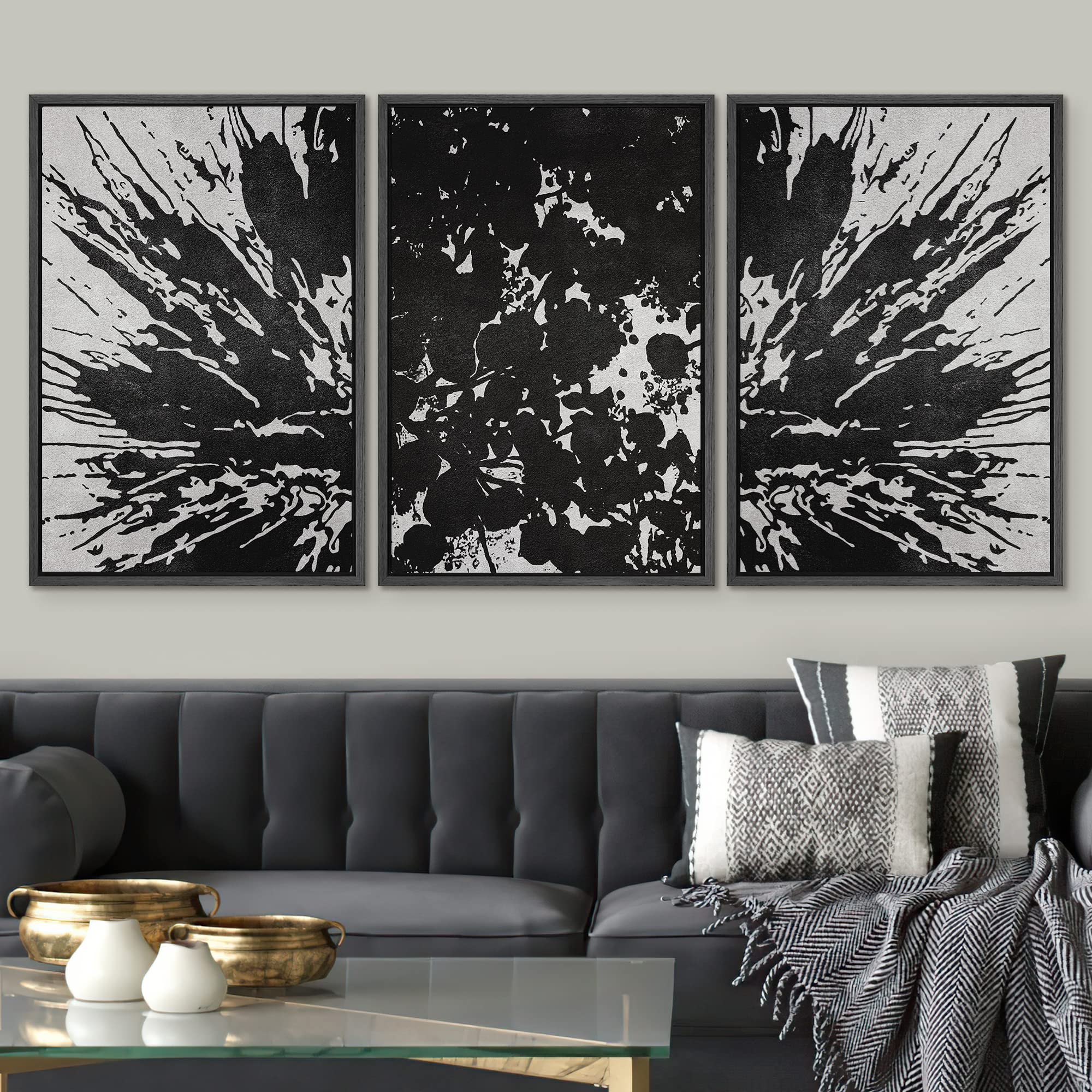Signwin Framed Canvas Wall Art Blossom Flower Detail Abstract Plants Block Print Modern Art Contemporary Black And White For Liv