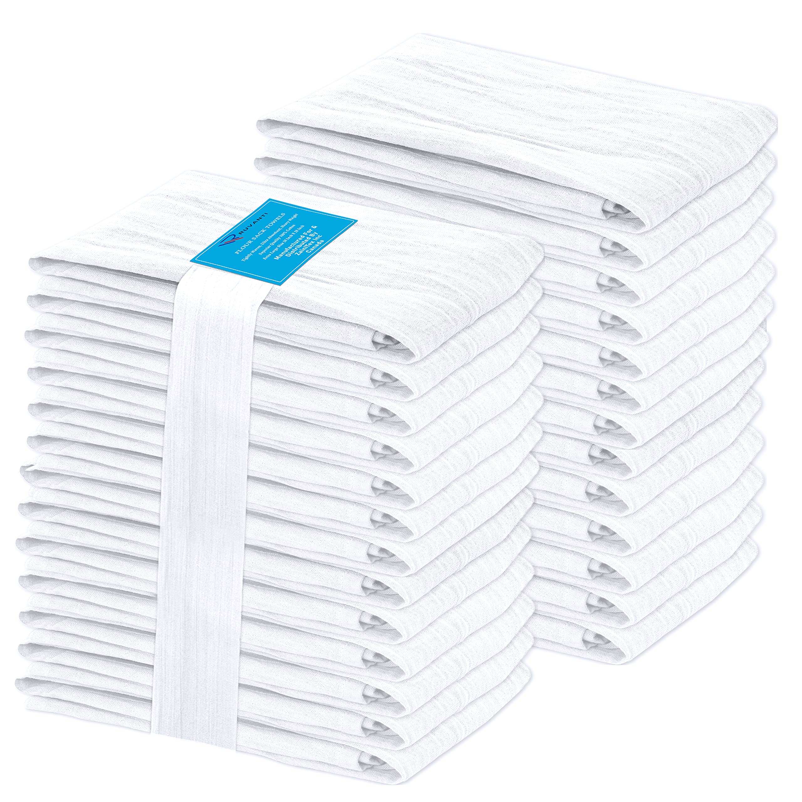 Ruvanti 36 Pack Flour Sack Towels 28X28 Inch, 100% Ring Spun Cotton Tea Towels, Machine Washable. Highly Absorbent, Perfect For