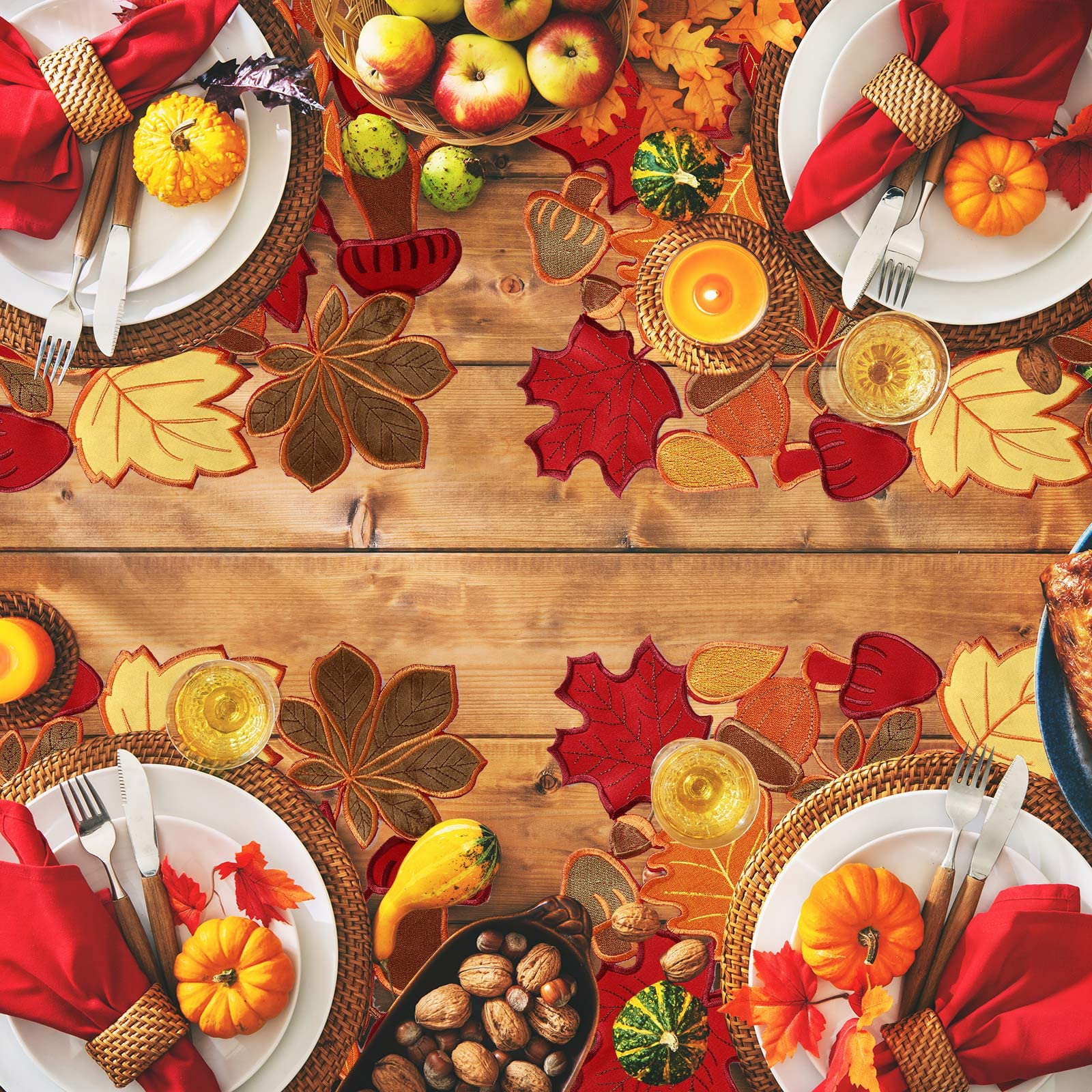 Fall Placemats Set of 6 Thanksgiving Place Mats Fall Autumn Maple Leaf Embroidered Placemats 11 x 17 Inch Thanksgiving Table Pla