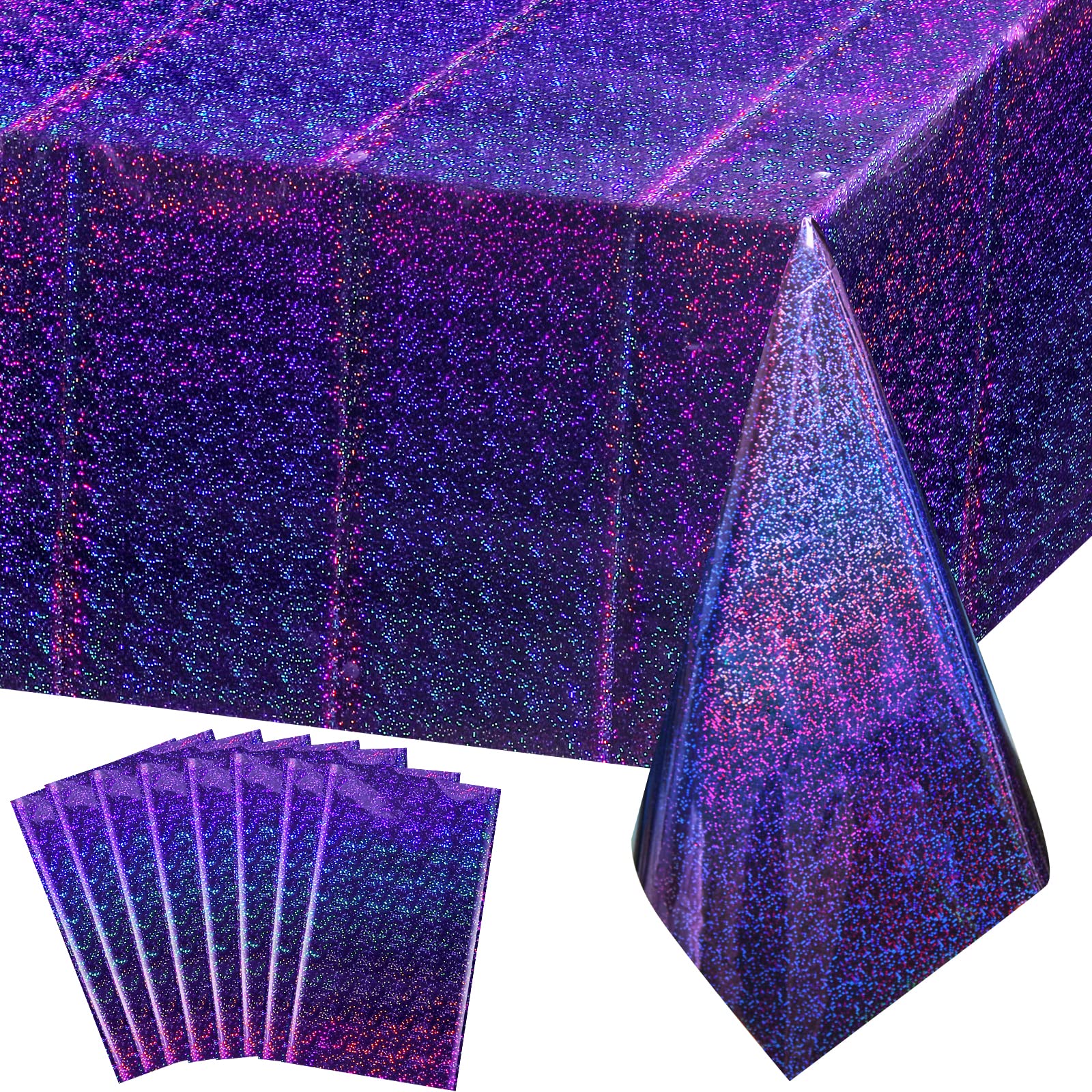 8 Pack Iridescence Plastic Tablecloths Shiny Disposable Laser Rectangle Table Covers Holographic Foil Tablecloth Iridescent Part