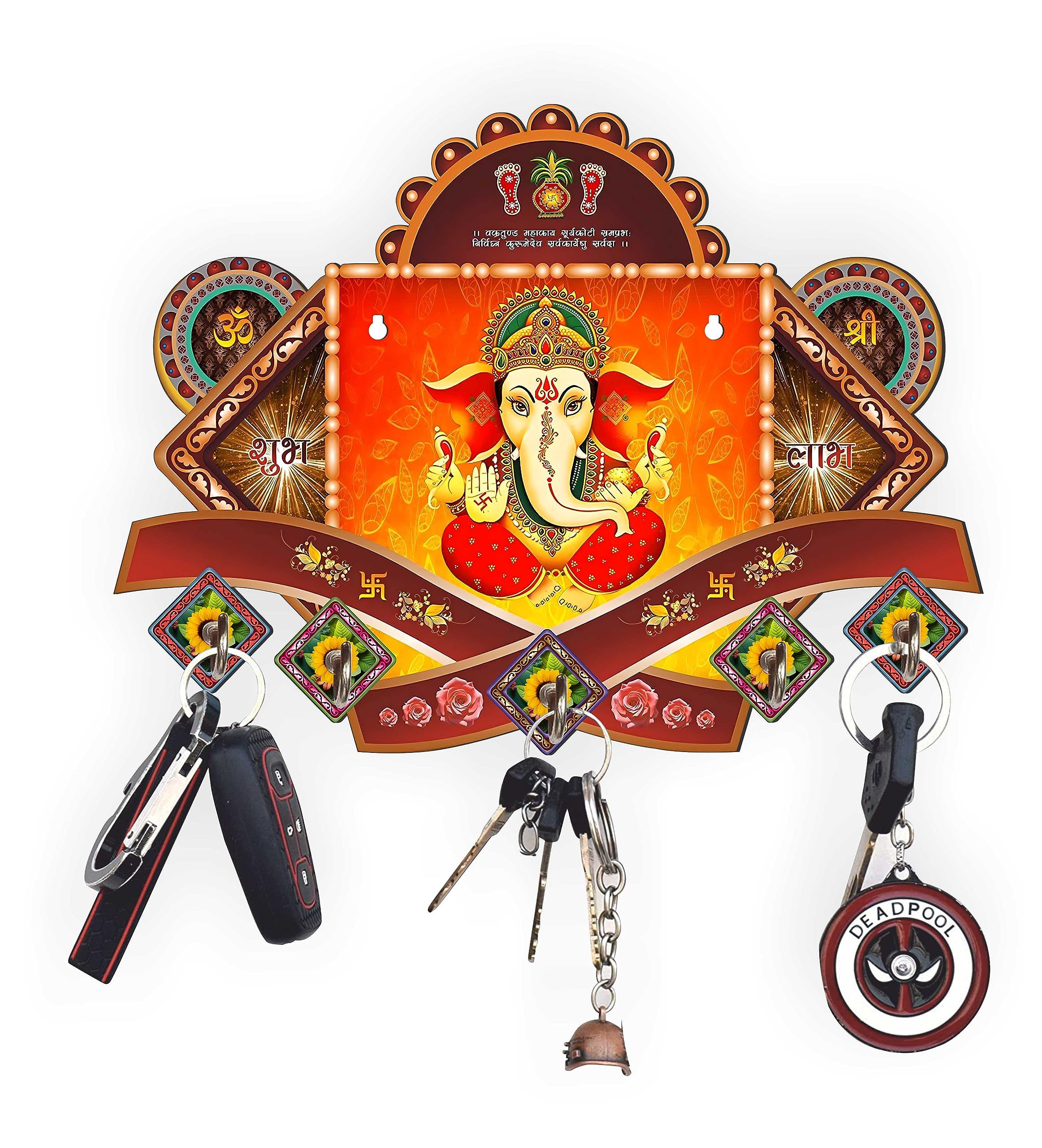 APS ART PLUS STORE UV Printed Ganesha Key Holder for Wall Decor Stylish, Designer Wooden Key Holder for Living Room Wall Decor