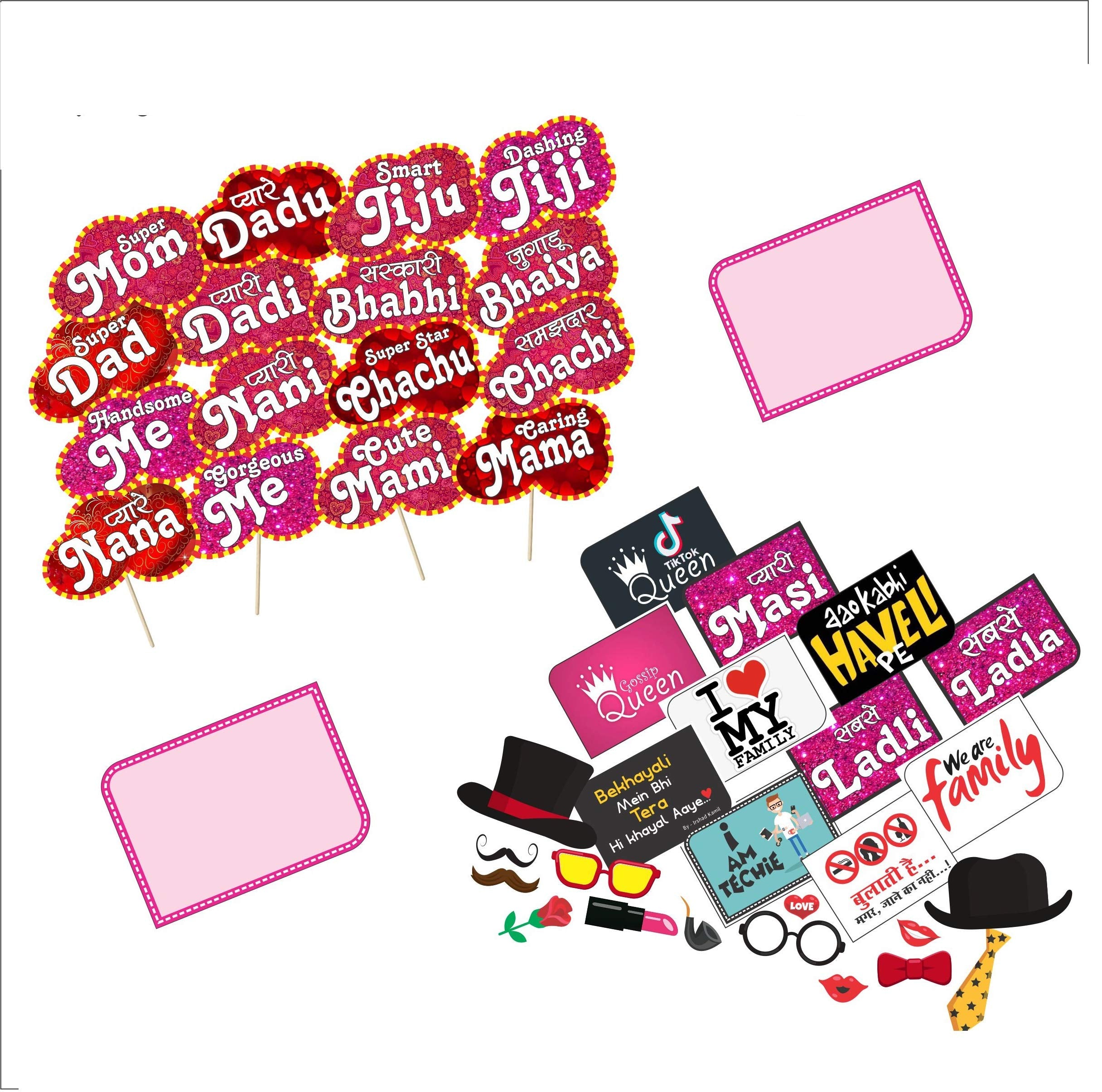 Sutho (Set of 43) All Occasion Indian Family Photo Booth Party Props,Craft, Baby Shower Party Props for Family/Birthday Party Pr