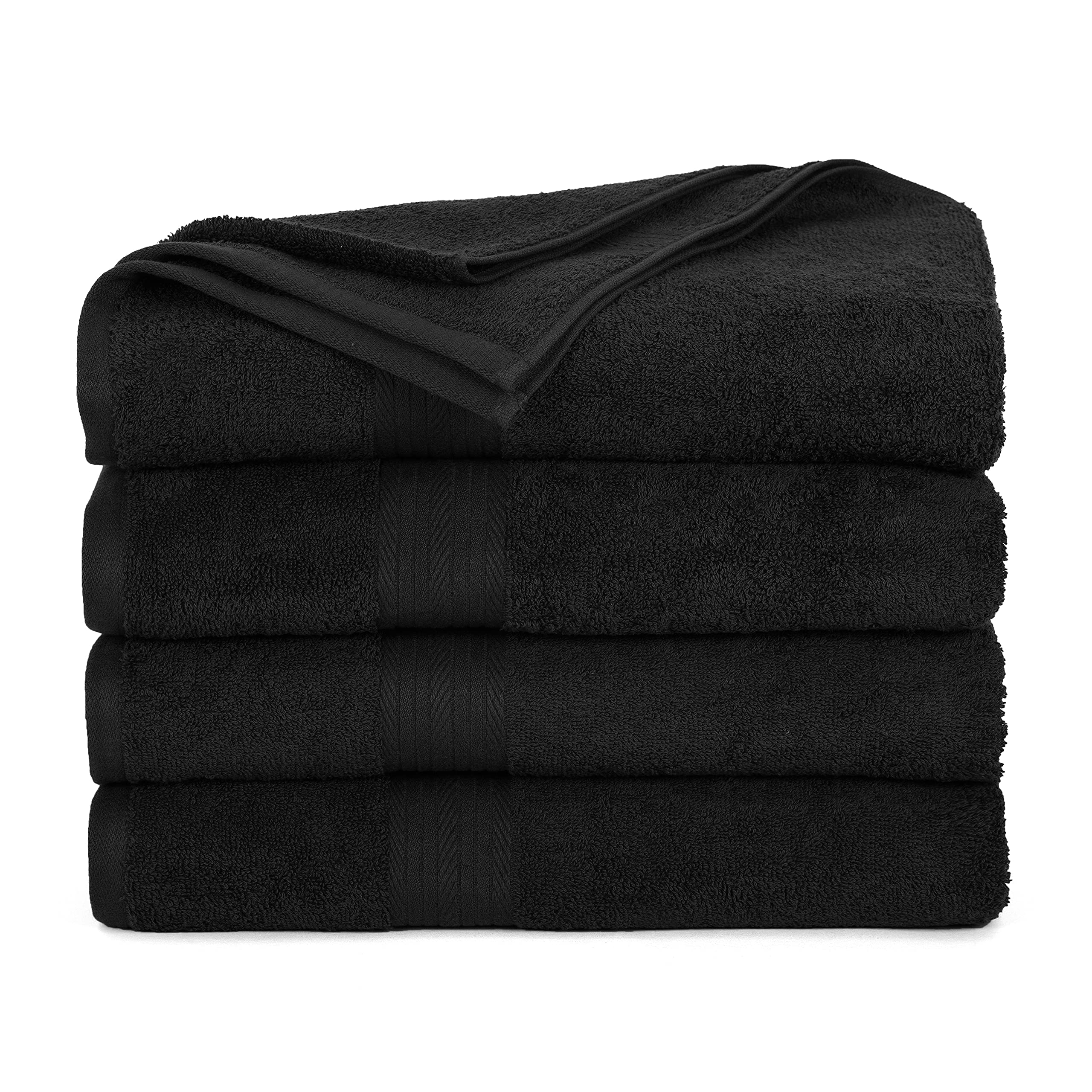 Ample Decor Bath Towels For Bathroom 30 X 54 Inch Soft And Absorbent 100% Cotton 600 Gsm- 4Pcs Black