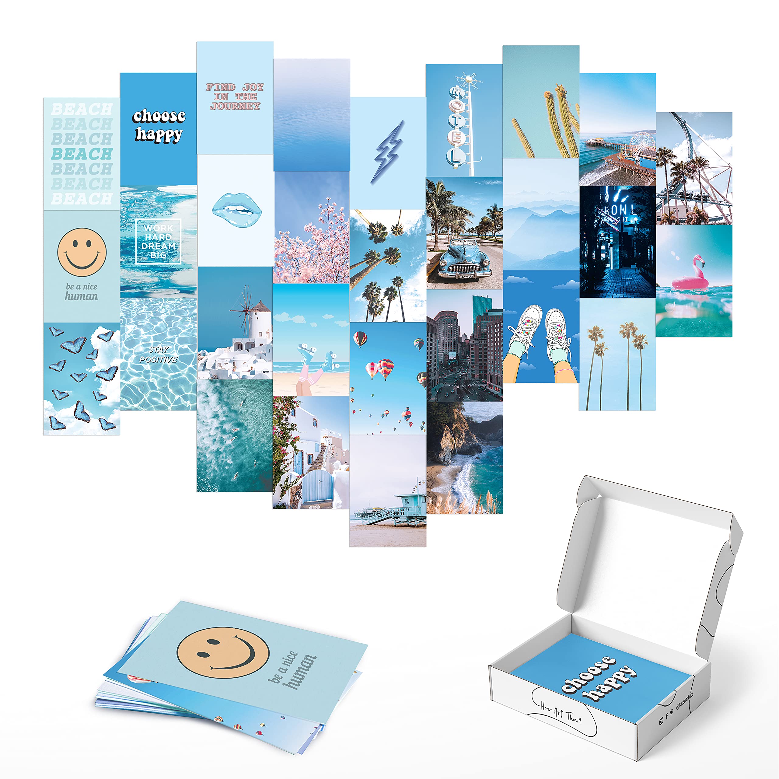 Haus And Hues Photo Collage Kit For Wall Aesthetic D  Cor Beach Aesthetic Posters & Aesthetic Pictures For Wall Collage | Blue A