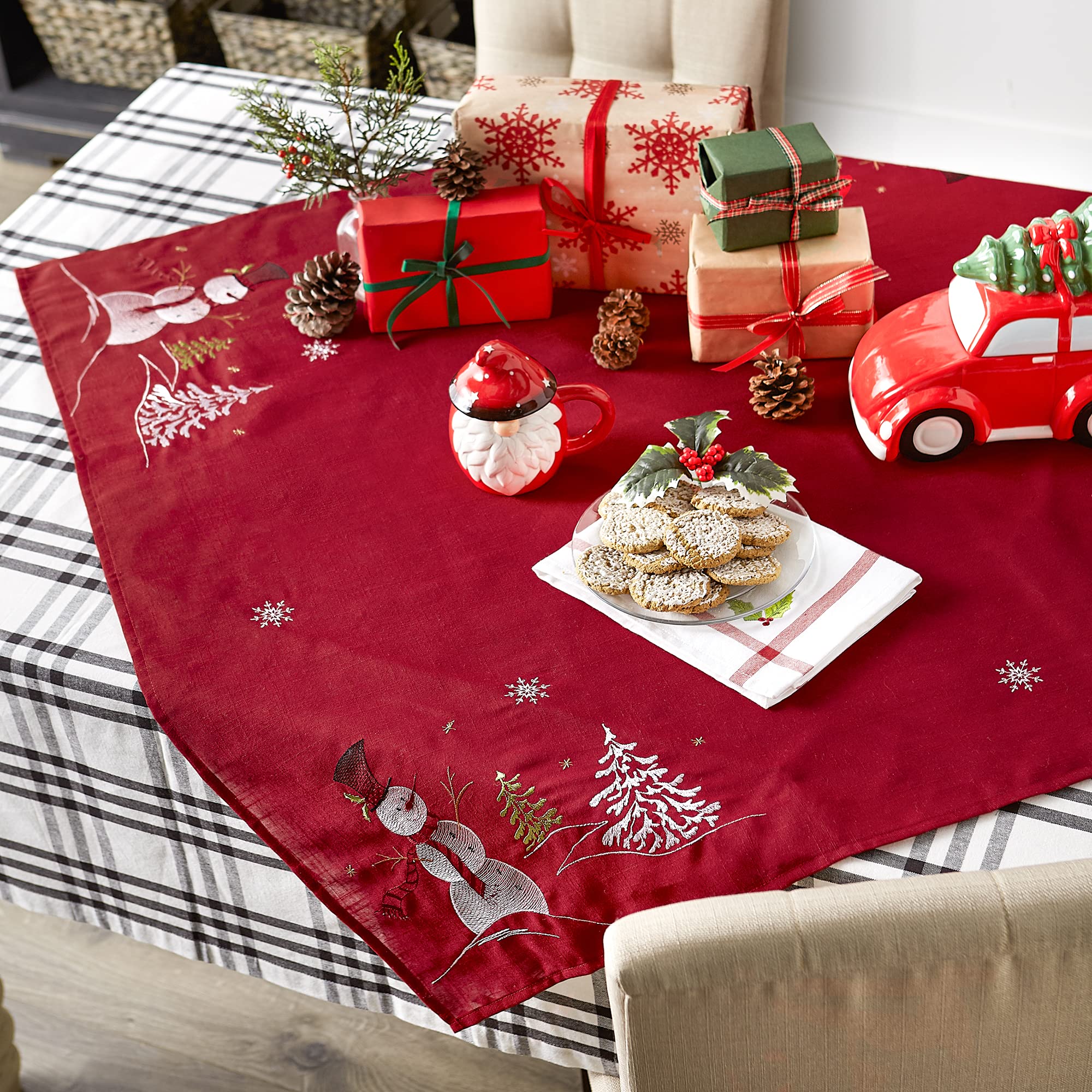 Dii Embroidered Holiday Table D  Cor Collection Christmas Collection, Snowman Table Topper, 40X40