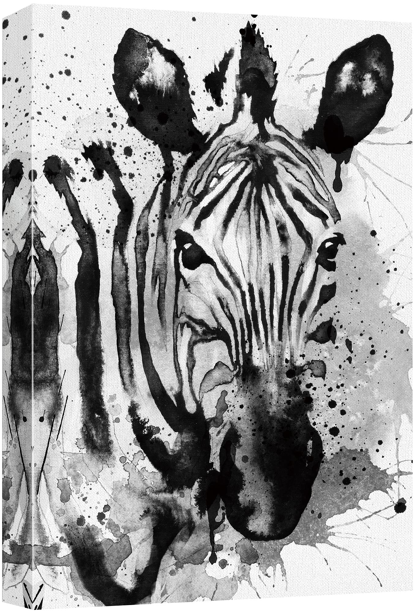 Wall26 Canvas Print Wall Art Watercolor Zebra & Paint Splatter Animals Wildlife Illustrations Modern Art Rustic Portrait Relax/C