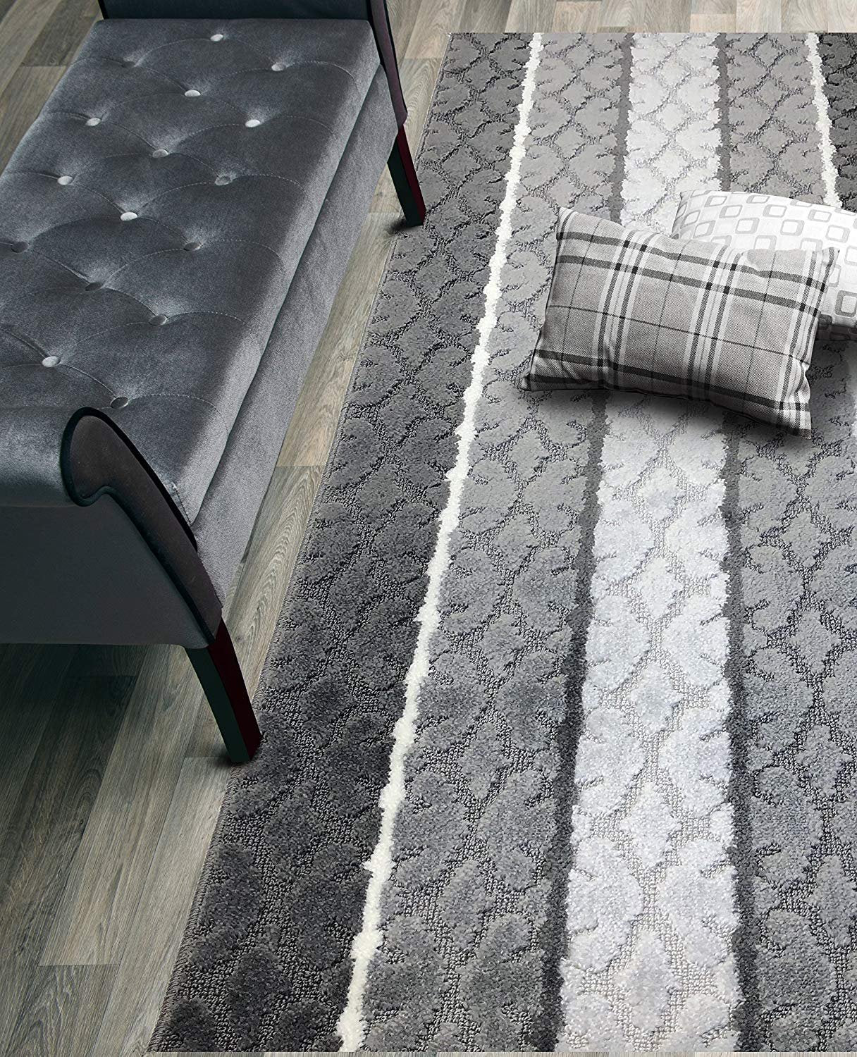 ORFA HOME Custom Cut Hallway Runner Rug, Slip Resistant, 31 Inch Wide X Your Choice of Length, Damask Anthracite, 31 Inch X 27 f