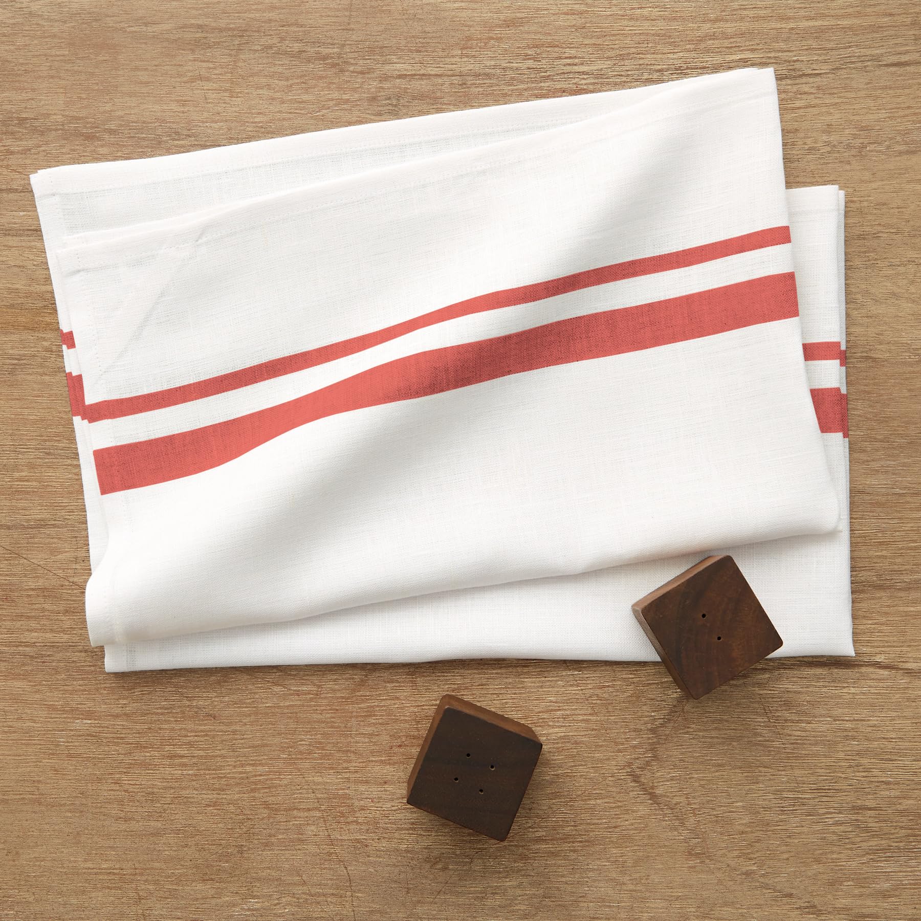 Solino Home Linen Kitchen Towels Set Of 2 - Red And White 17 X 26 Inch - 100% Pure Linen French Stripe Kitchen/Tea Towels - Mach