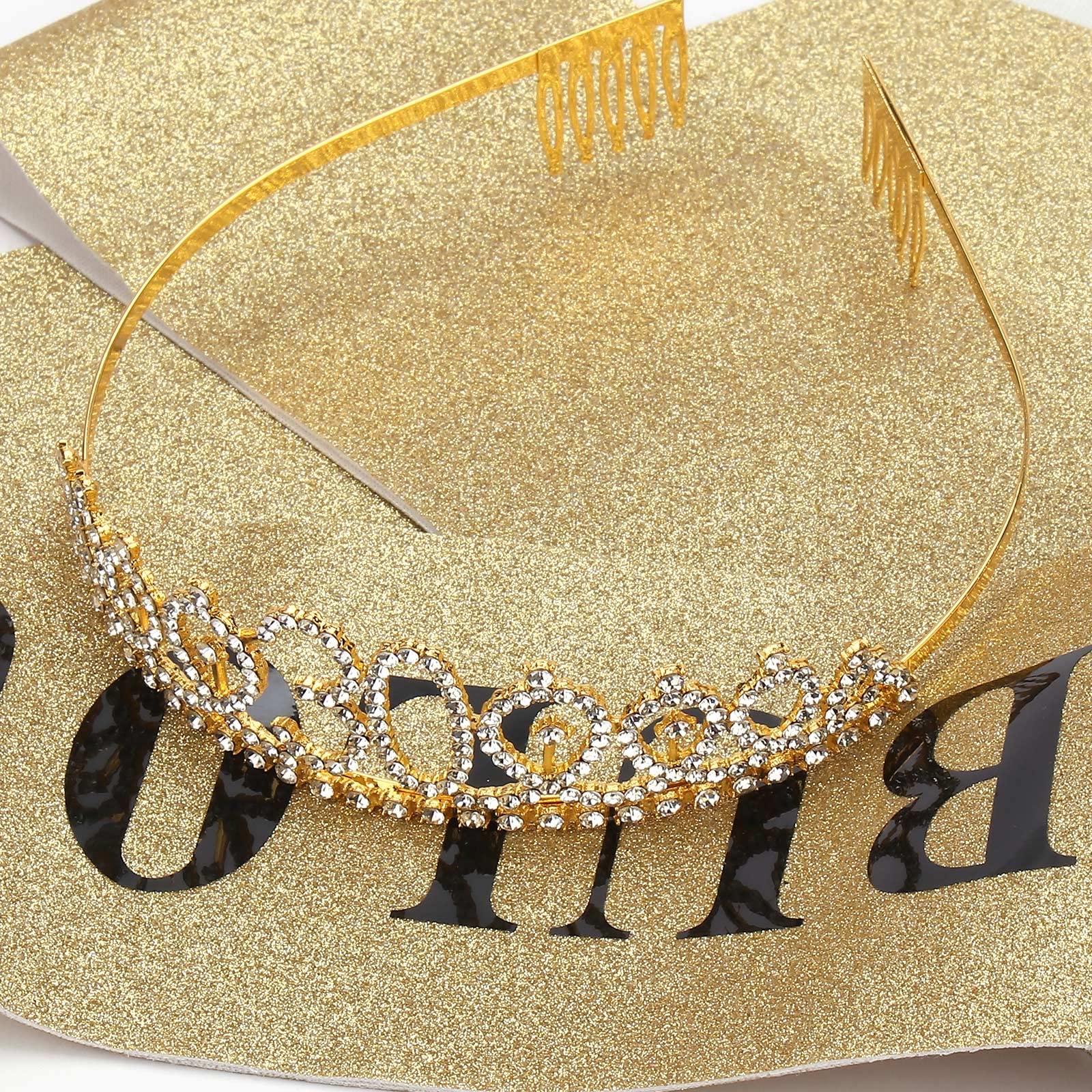 Casoty 30th Birthday Celebration Set - Gold Sash, Tiara & Decorations, 4.9"x1.6", Alloy Metal, Perfect for Her Milestone Celebration