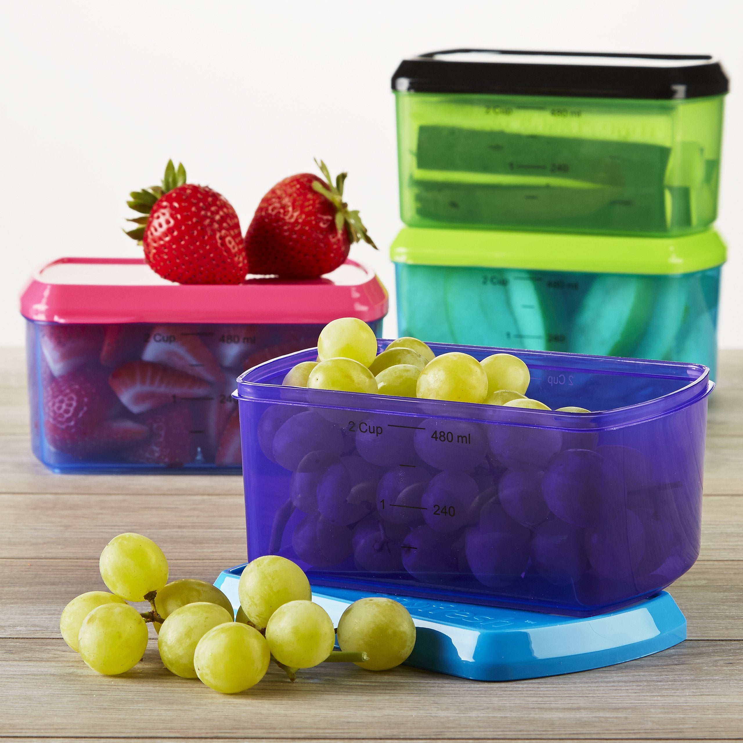 Fit & Fresh Kids' 2-Cup Chilled Containers, Set Of 4 Reusable Portion Control Containers With Removable Ice Packs, Bpa-Free, Fre