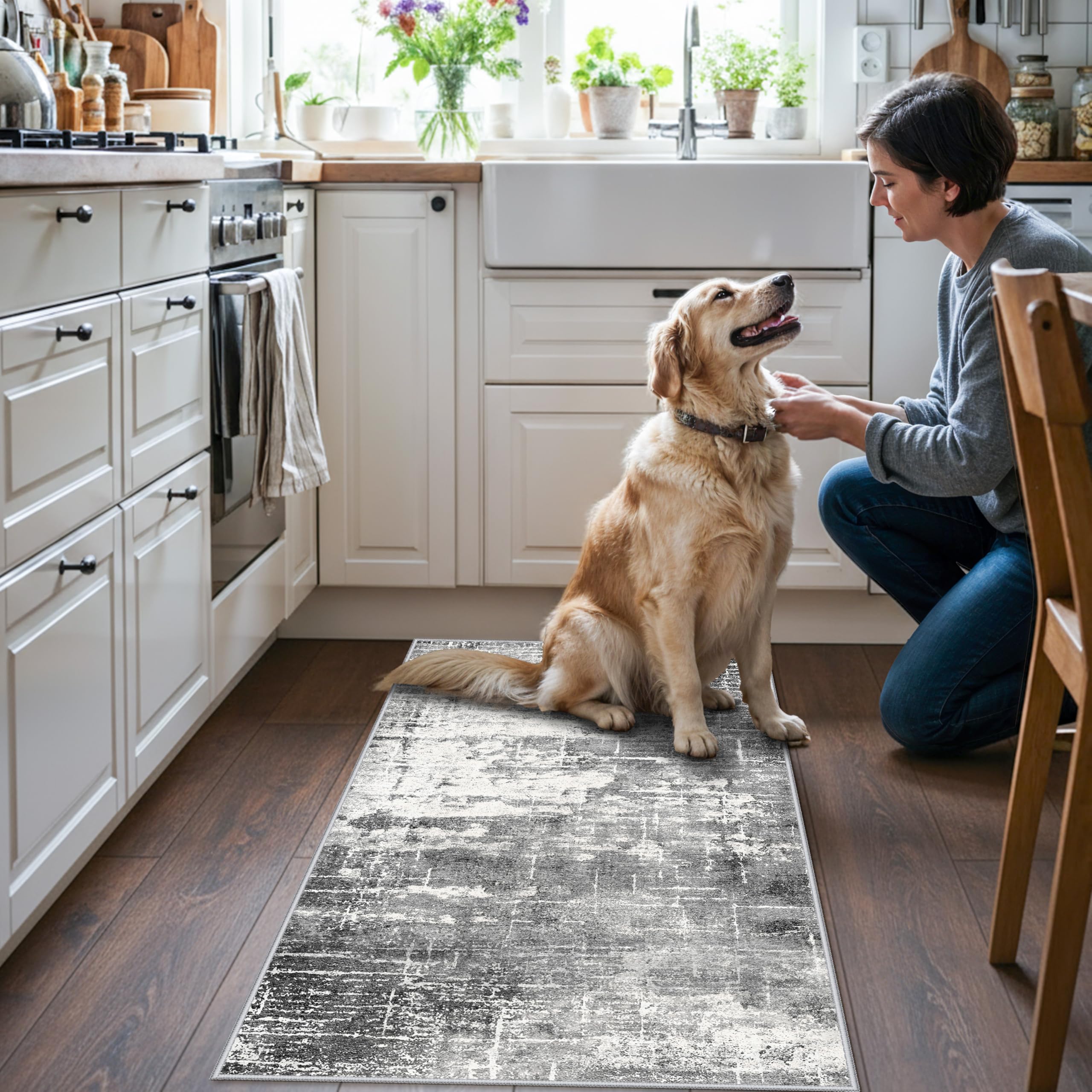 Abstract 2x4 Entryway Area Rugs: Washable Water Resistant Kitchen Rug Non-Slip Durable Doormat Ultra Soft Bedroom Beside Carpet