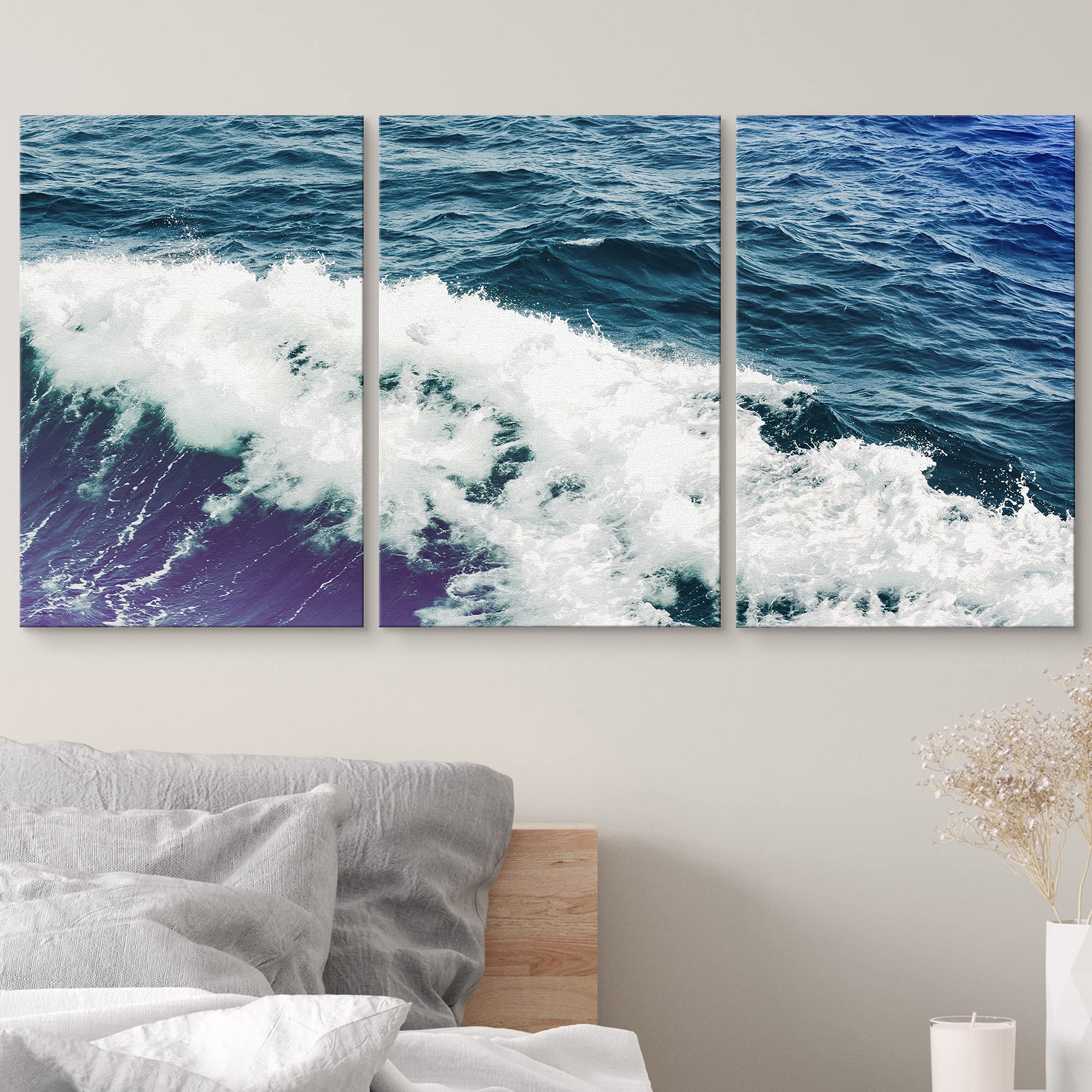 Wall26 Canvas Print Wall Art Set Blue Sea Wave Foam In Tropical Ocean Nature Wilderness Photography Realism Rustic Landscape Col