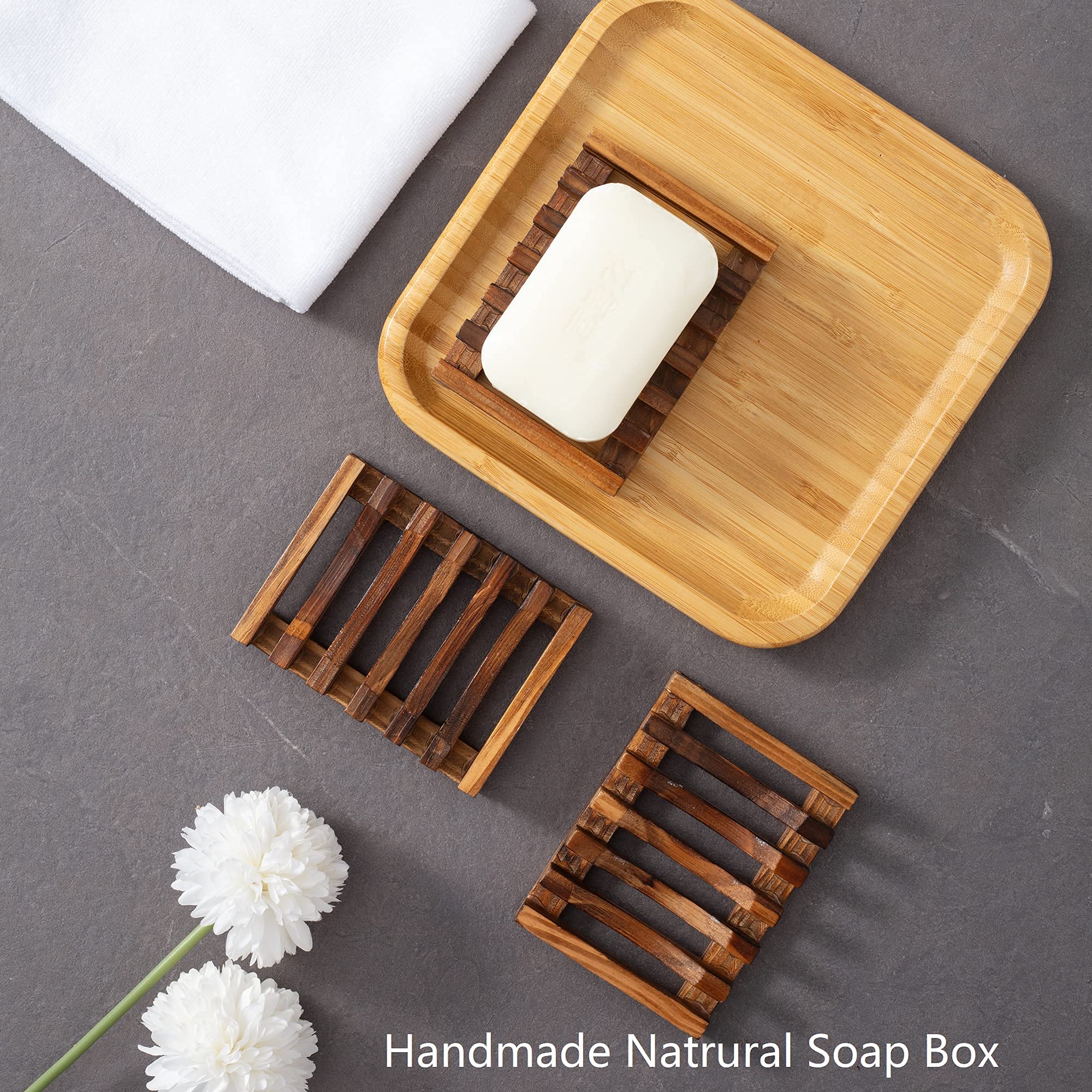 Wooden Soap Dish for Shower Set of 3 Self draining Bar Holder for Bathroom  Soap Saver Tray Soap Stand for Homemade Soap  Vowupt