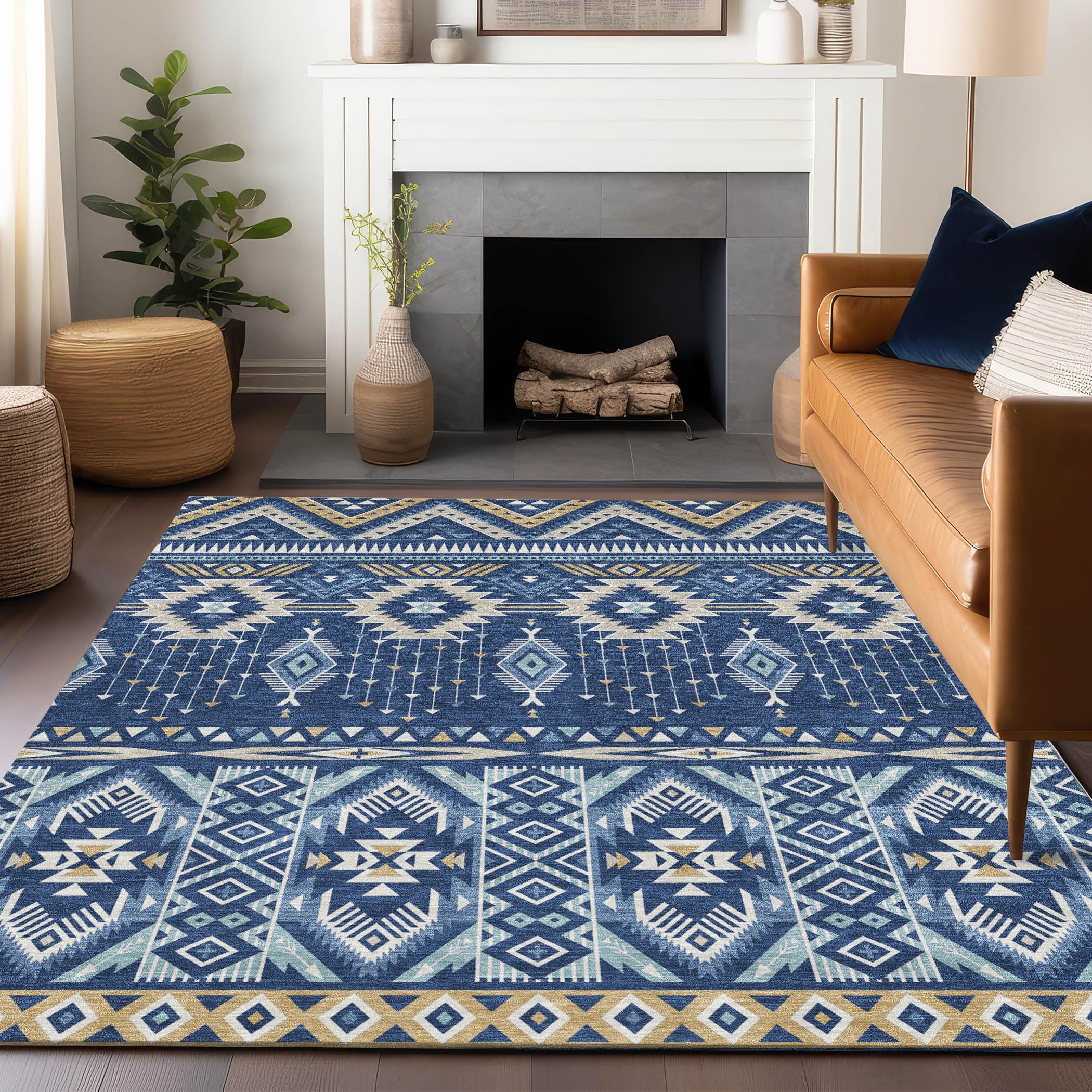 Machine Washable Indoor/Outdoor Chantille Navy 10 x 14 Rug