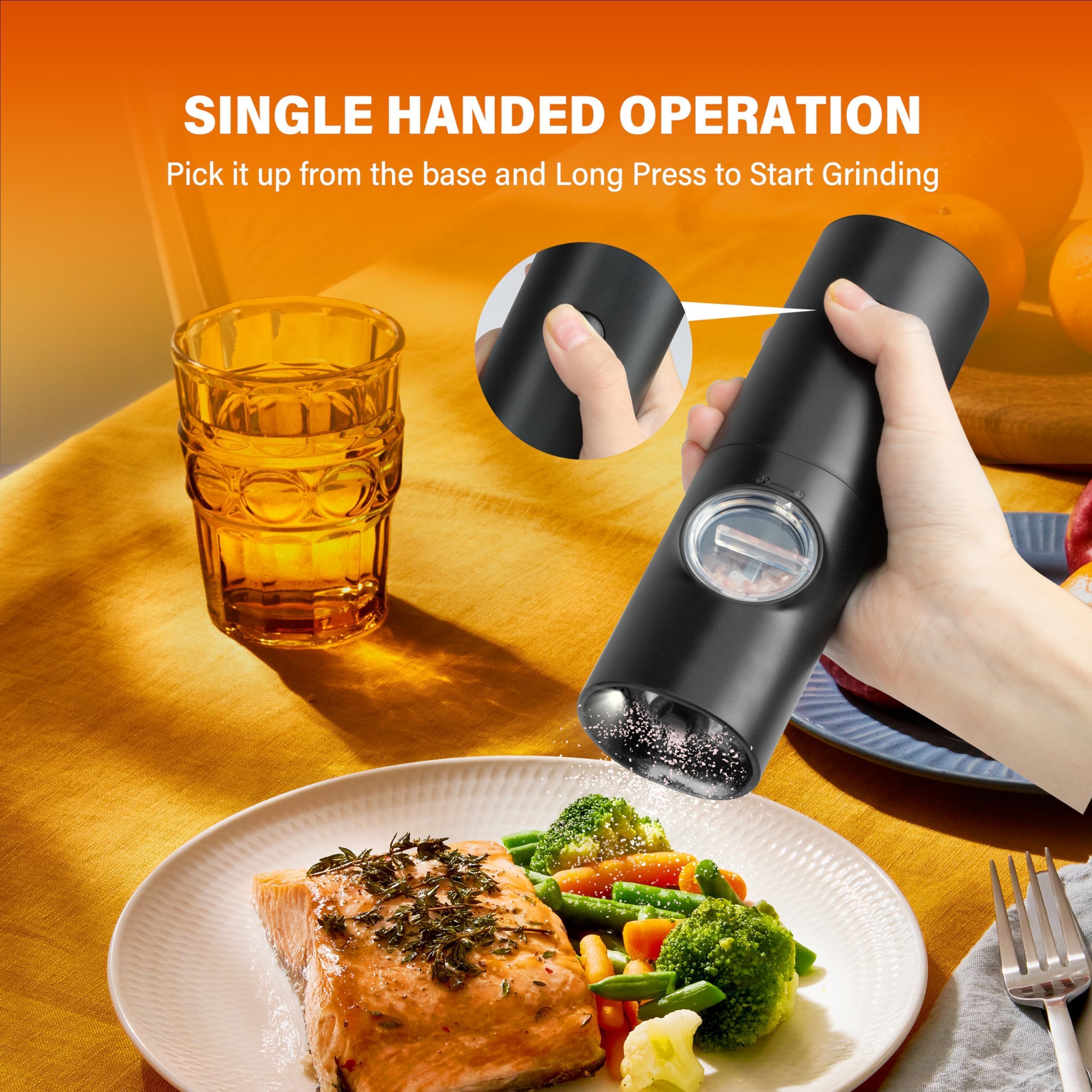 Simple Deluxe Electric Salt and Pepper Grinder Set, Battery Powered, Adjustable Coarseness, 2 Pack, Black