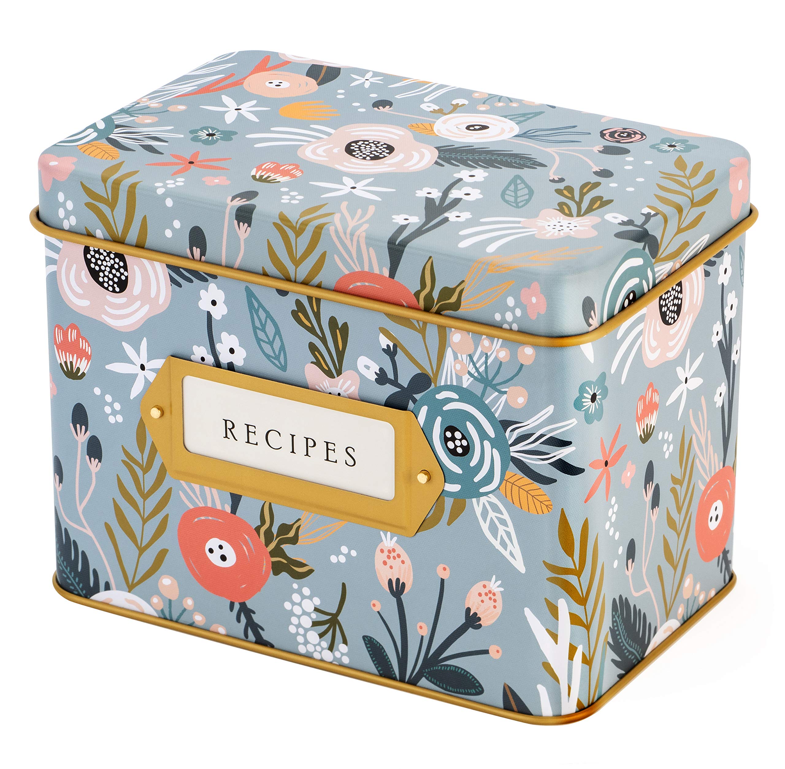 Jot & Mark Decorative Recipe Tin Box For Recipe Cards, Greeting Card Holder  Holds Hundreds Of 4A X 6A Cards (Garden Floral)