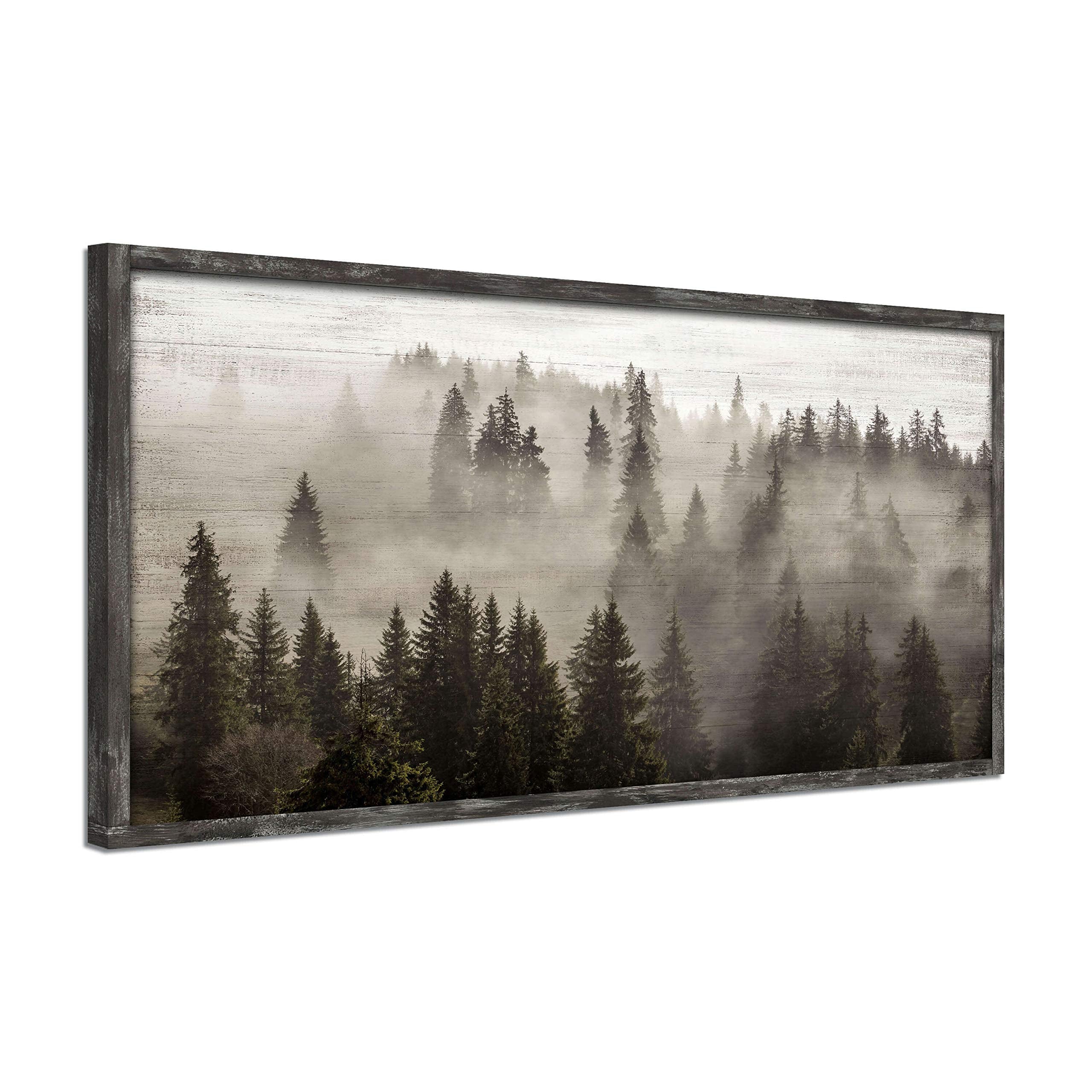 Foggy Forest Wooden Wall Art: Landscape Mountain Artwork Prints With Wooden Framed For Living Room (40   W X 20   H, Multi-Sized