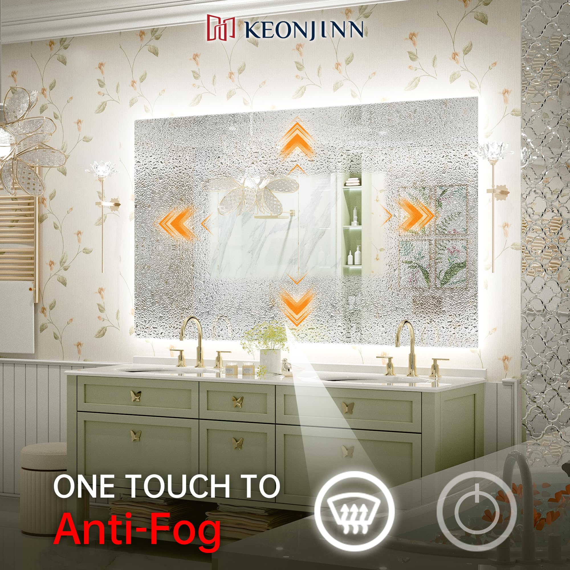 Keonjinn 60 X 36 Inch Backlit Mirror Bathroom Lighted Mirror Led Mirror Anti-Fog Wall Mounted Bathroom Vanity Mirror With Lights