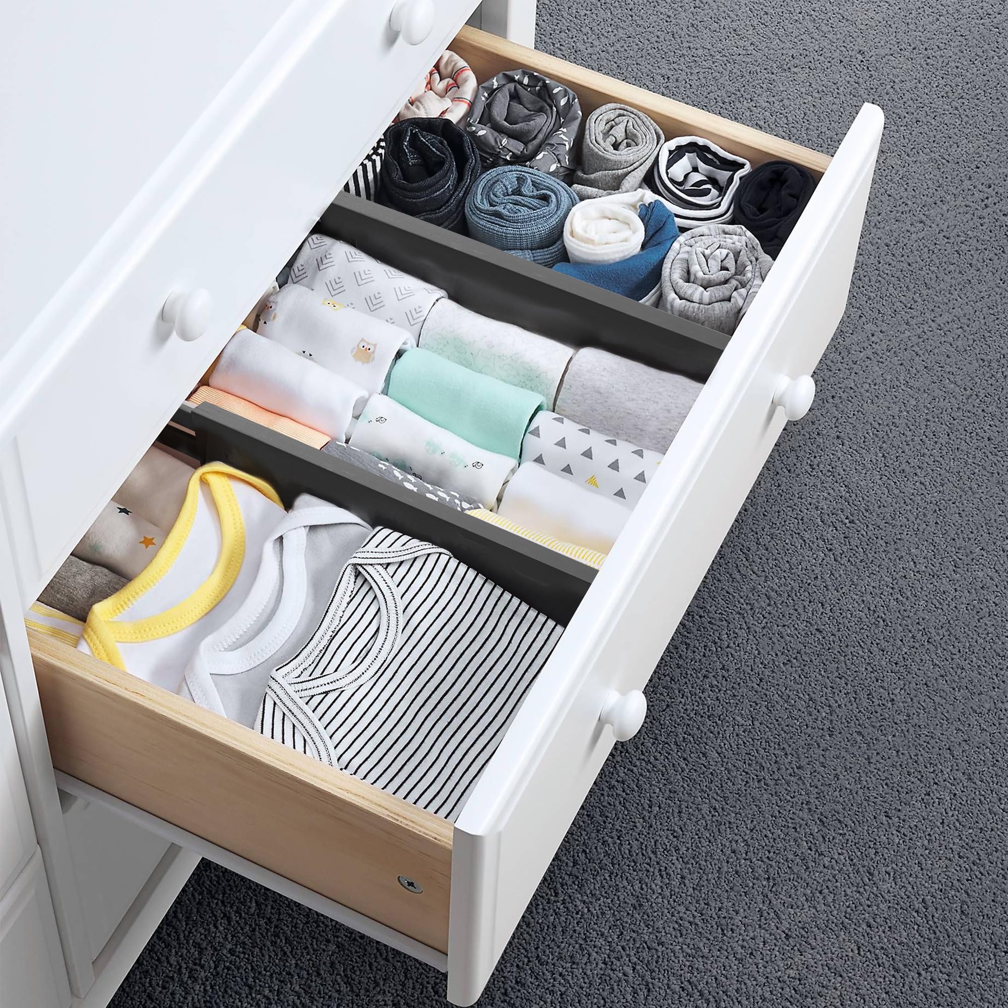 Utoplike 4 pcs Bamboo Kitchen Drawer Dividers Large, Adjustable Black Drawer Organizers, Spring Loaded, Works in Kitchen, Dresse