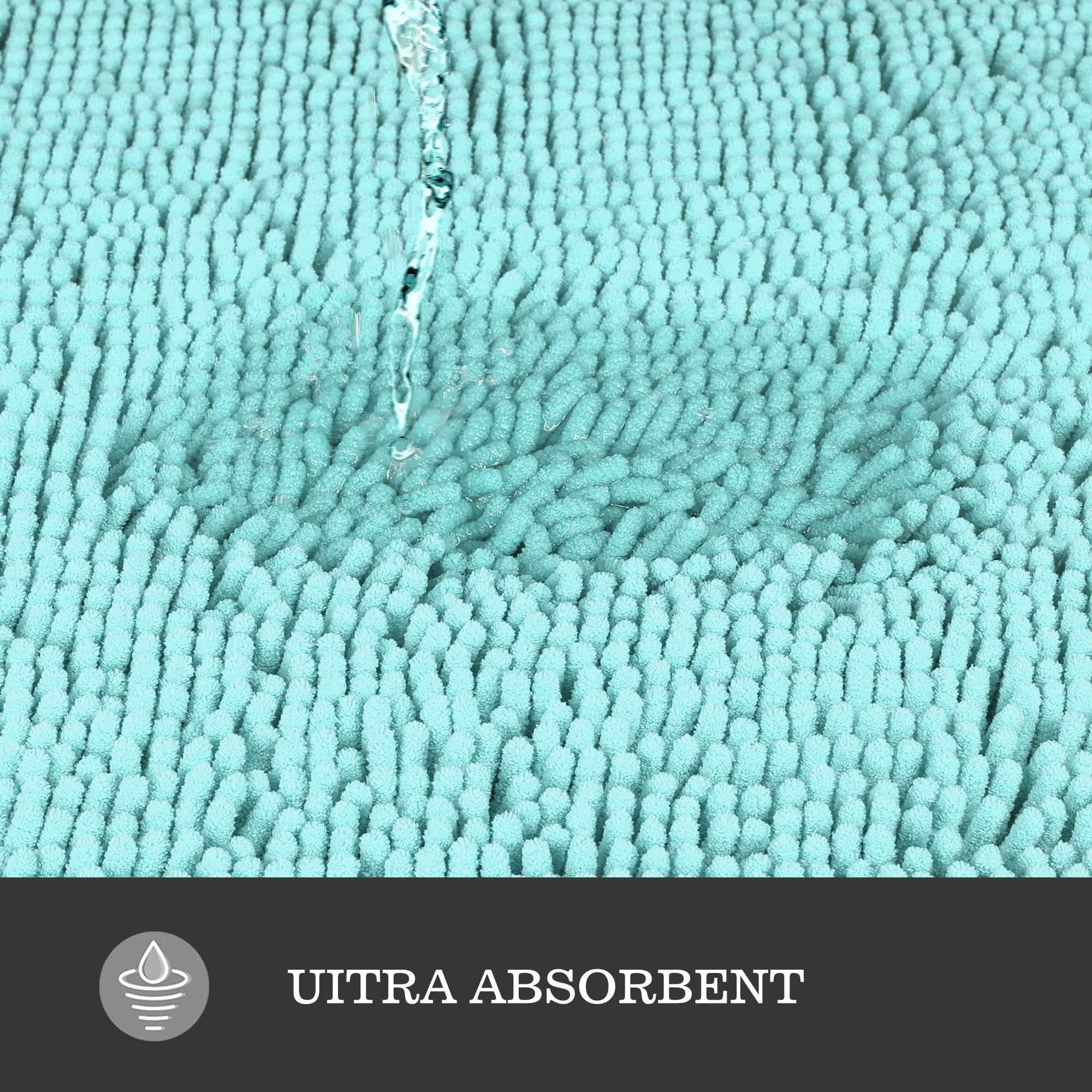 Yeaban Aqua 47 X 17 Bathroom Rug - Thick Chenille Bath Mats | Absorbent And Washable Bath Rug Non-Slip, Plush And Soft Rugs For