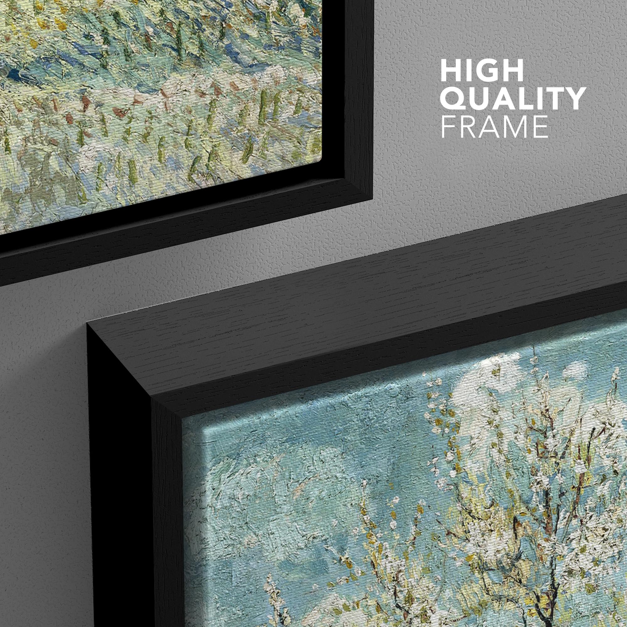 Wall26 The Pink Peach Tree By Vincent Van Gogh - Framed Canvas Print Wall Art Famous Oil Painting Reproduction - 16''X24'' Black