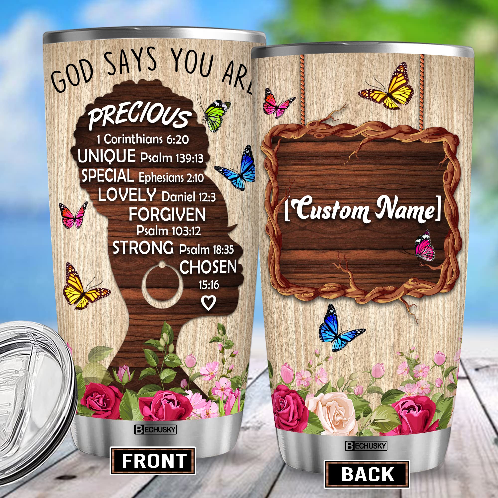 Bechusky Personalized Black Women Tumbler, Christian Gift For Women - Birthday Gifts For Women - Friend Gifts For Women Birthday