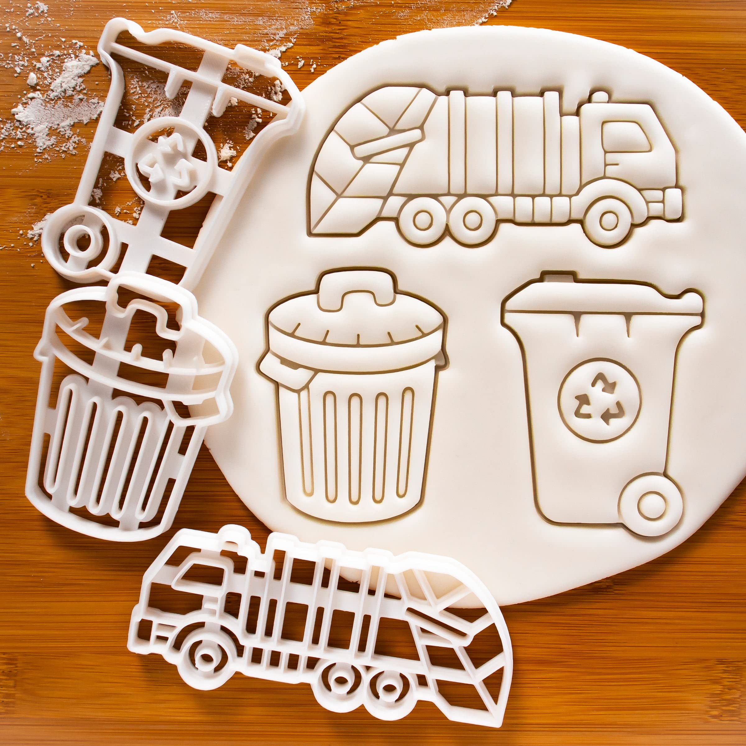 Set Of 3 Rubbish Themed Cookie Cutters (Designs: Bin, Truck, And Wheelie), 3 Pieces - Bakerlogy