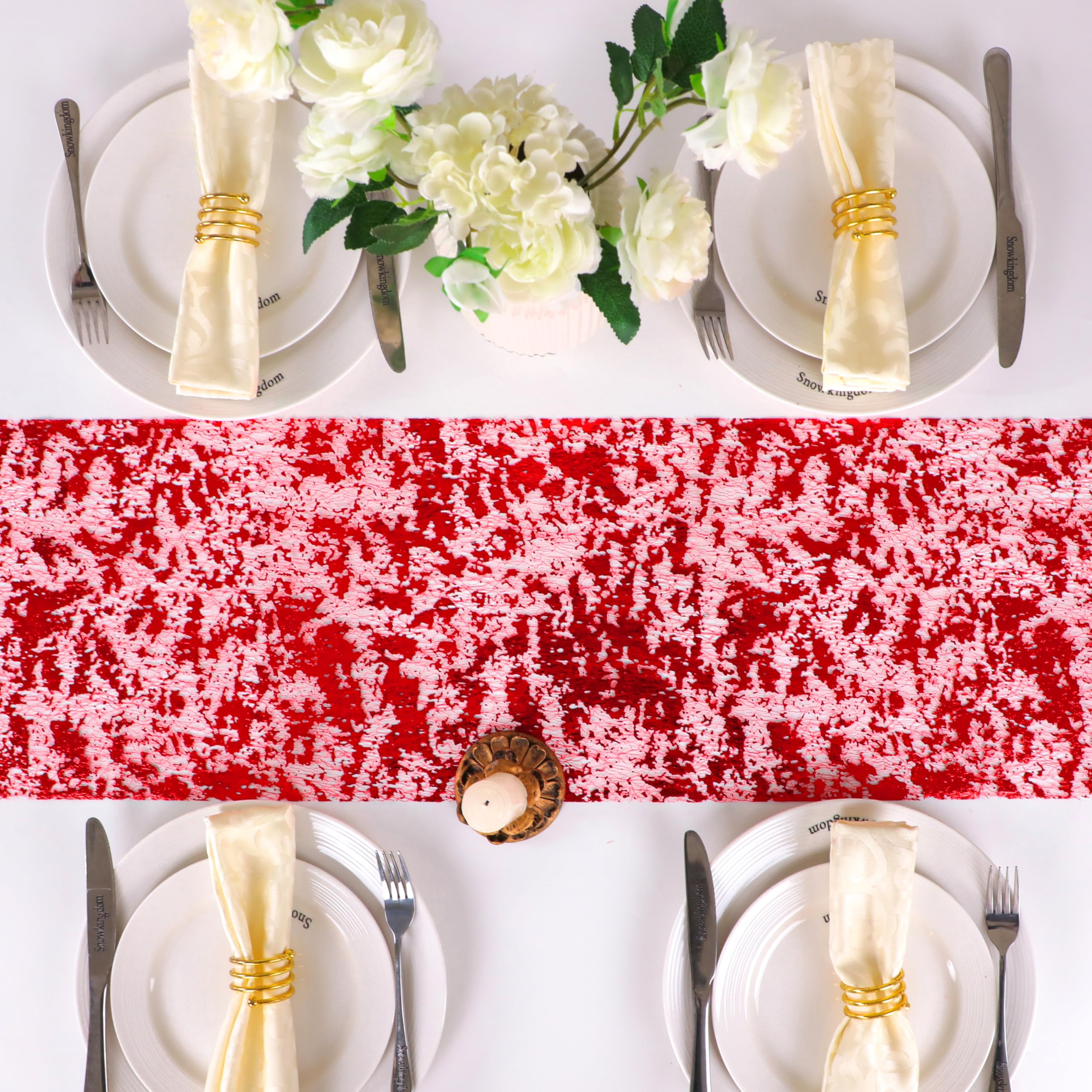Snowkingdom Glitter Red Table Runner 11 Inch X 49 Feet Sparkle Mesh Long Table Runner Roll Table Decorations For Wedding Party,