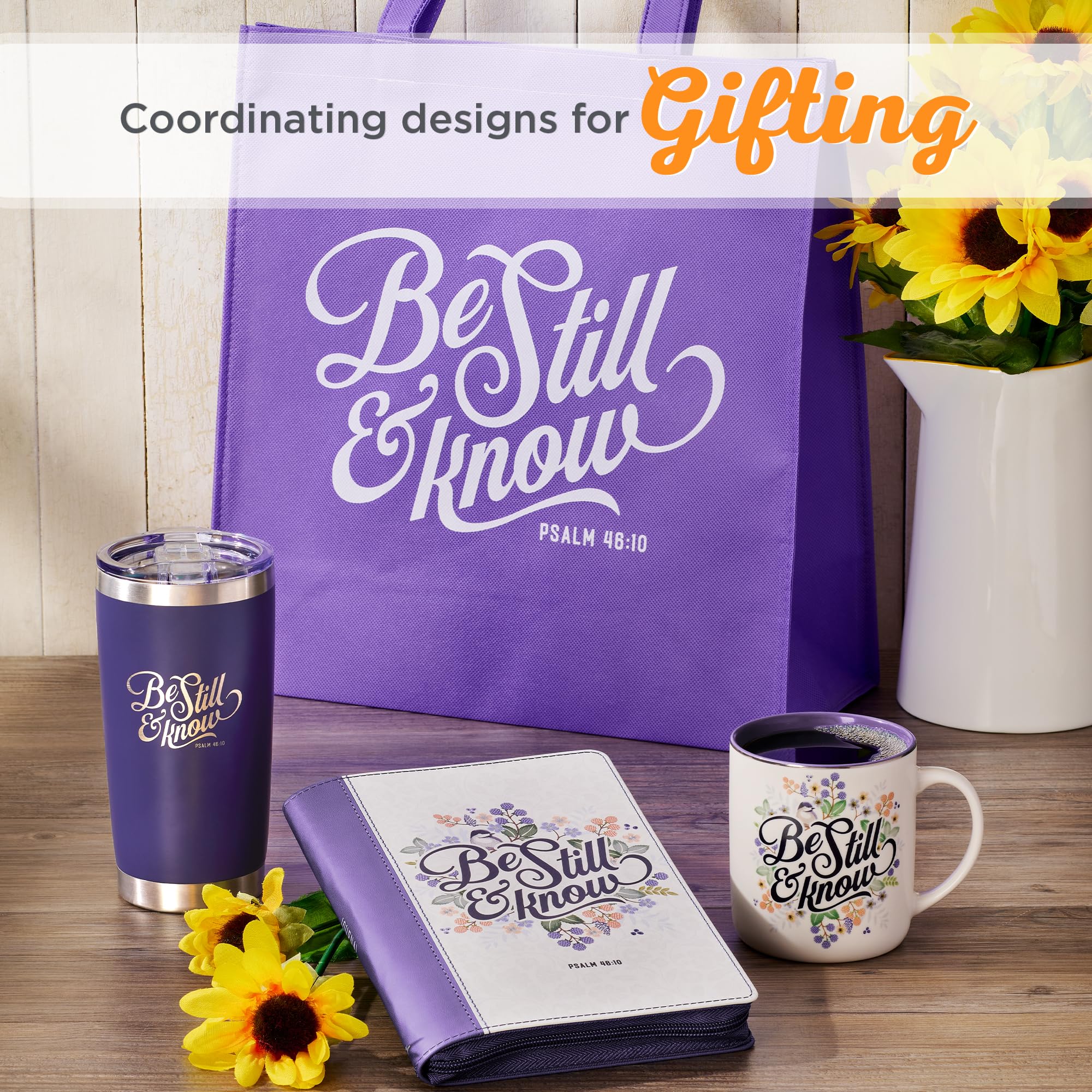 Christian Art Gifts Stainless Steel Double-Wall Vacuum Insulated Tumbler Travel Mug For Women: Be Still & Know - Psalm 46:10 Bib