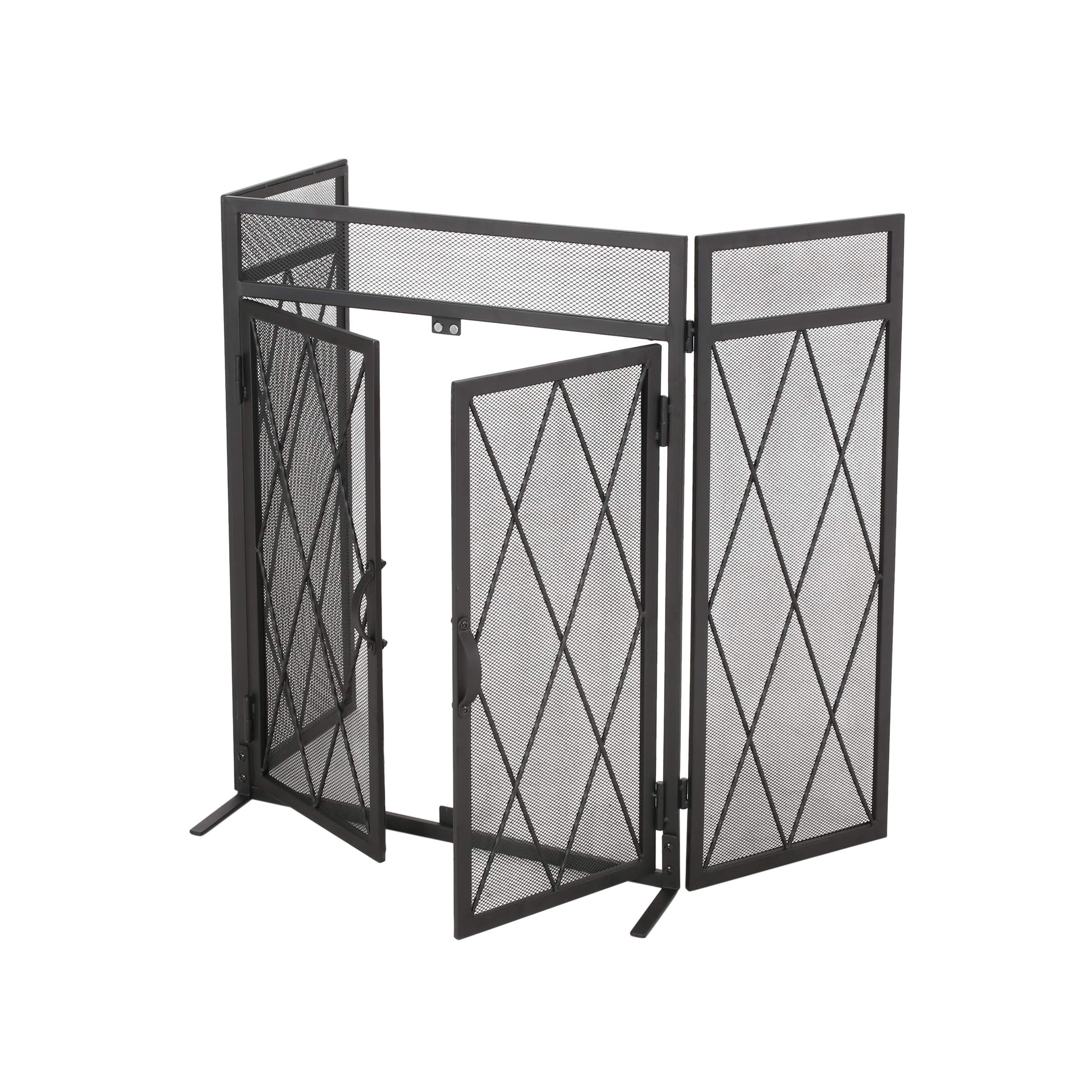 Christopher Knight Home Laurel Iron Folding Fireplace Screen, Matte Black