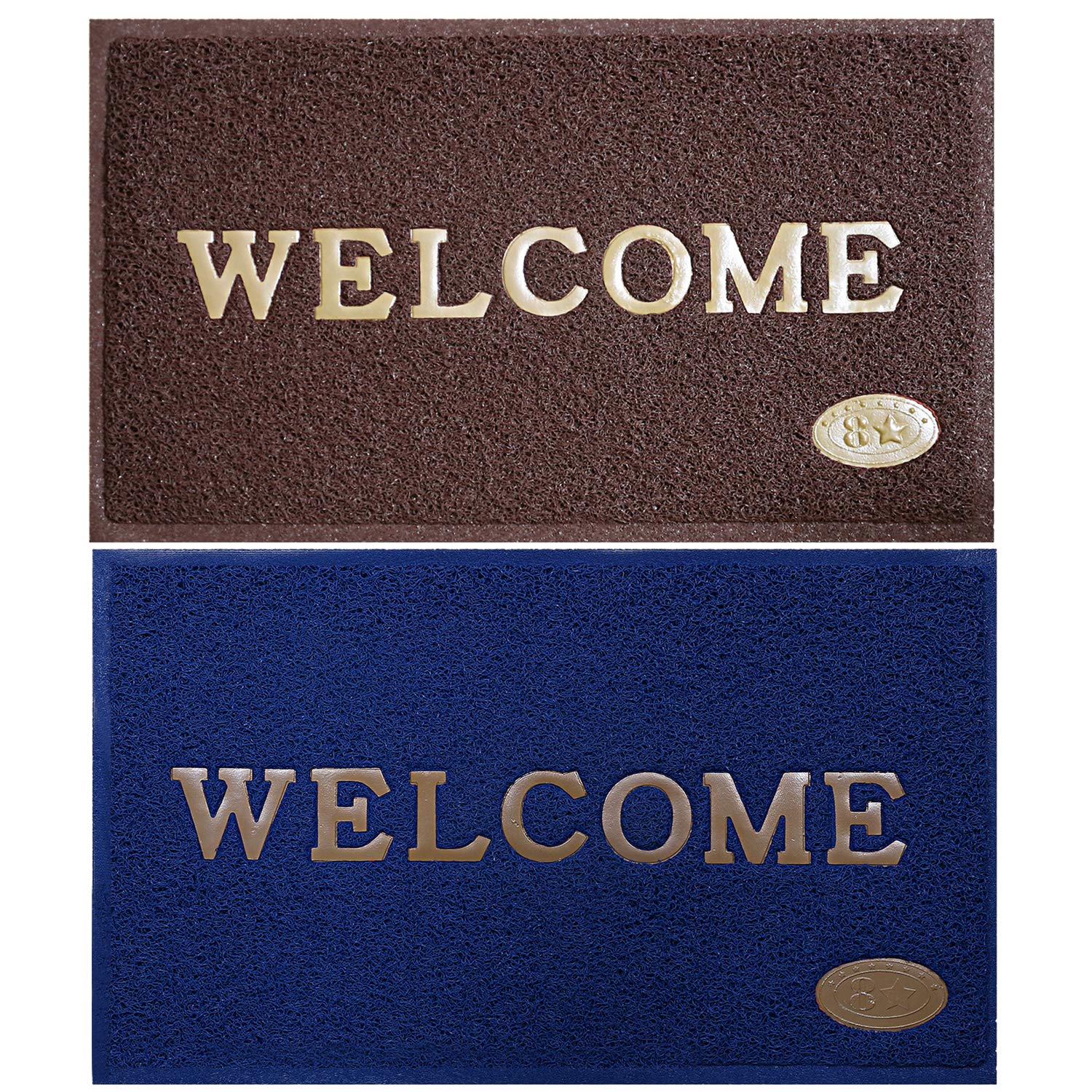 Kuber Industries Pvc Anti Skid 2 Pieces Welcome Door Mat (Brown & Blue) -Ctltc11184, Rectangular, 58 X 38 Cm